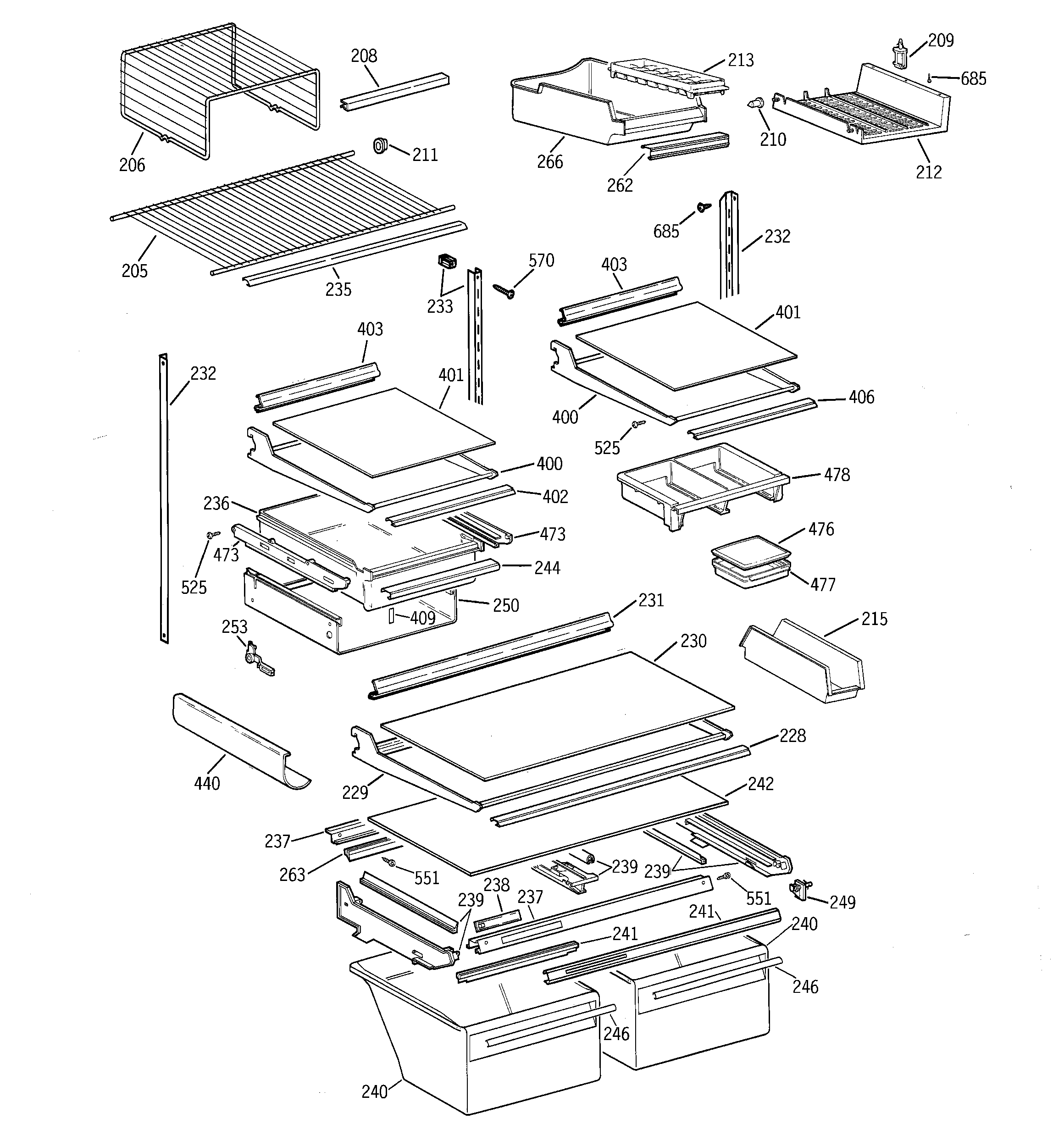 GE TBH22PASFRWW shelf parts diagram