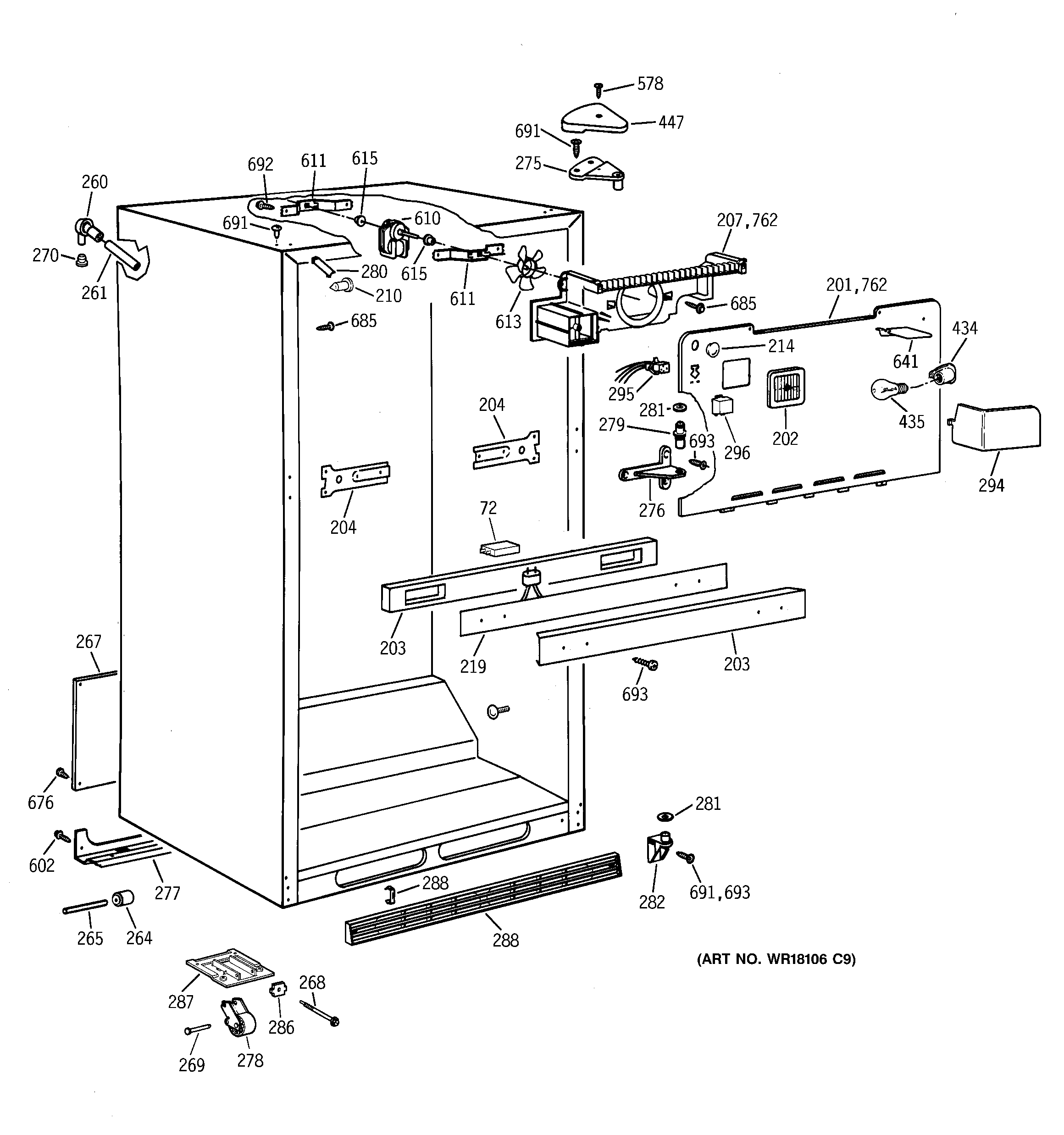 GE TBH22PASSRWW cabinet parts diagram