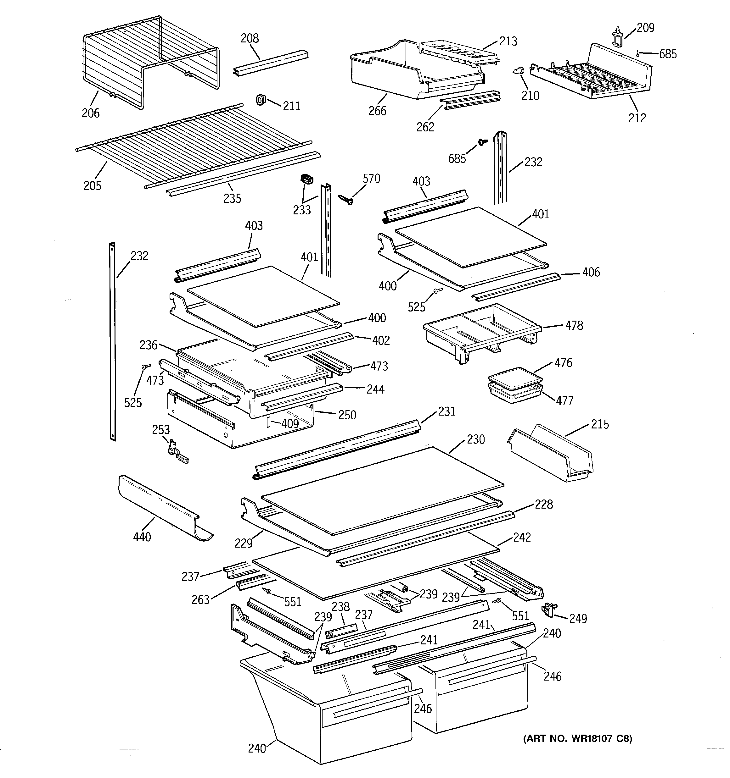 GE TBH22PASERWW shelf parts diagram