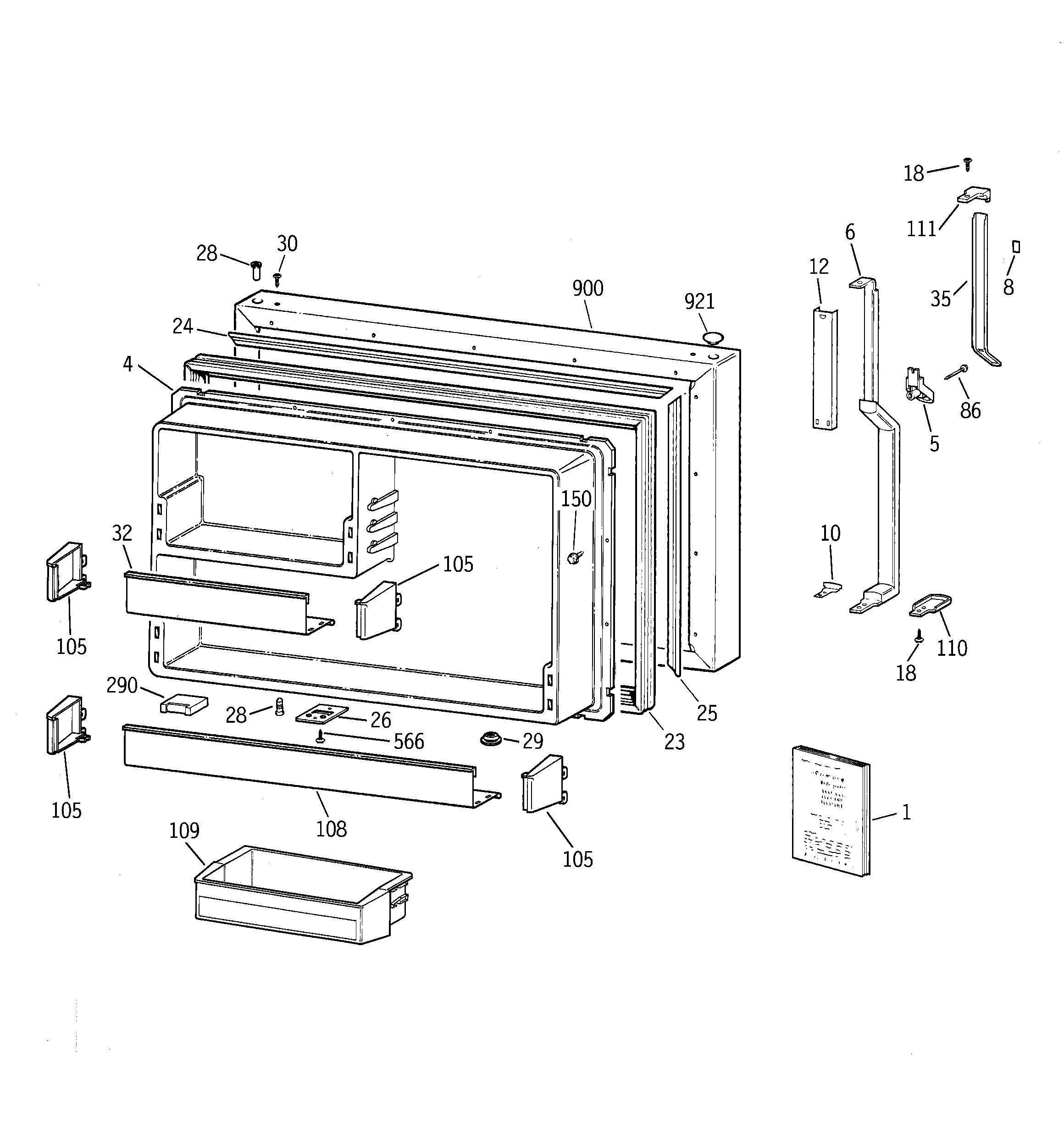 GE TBX25PASHRBB freezer door diagram