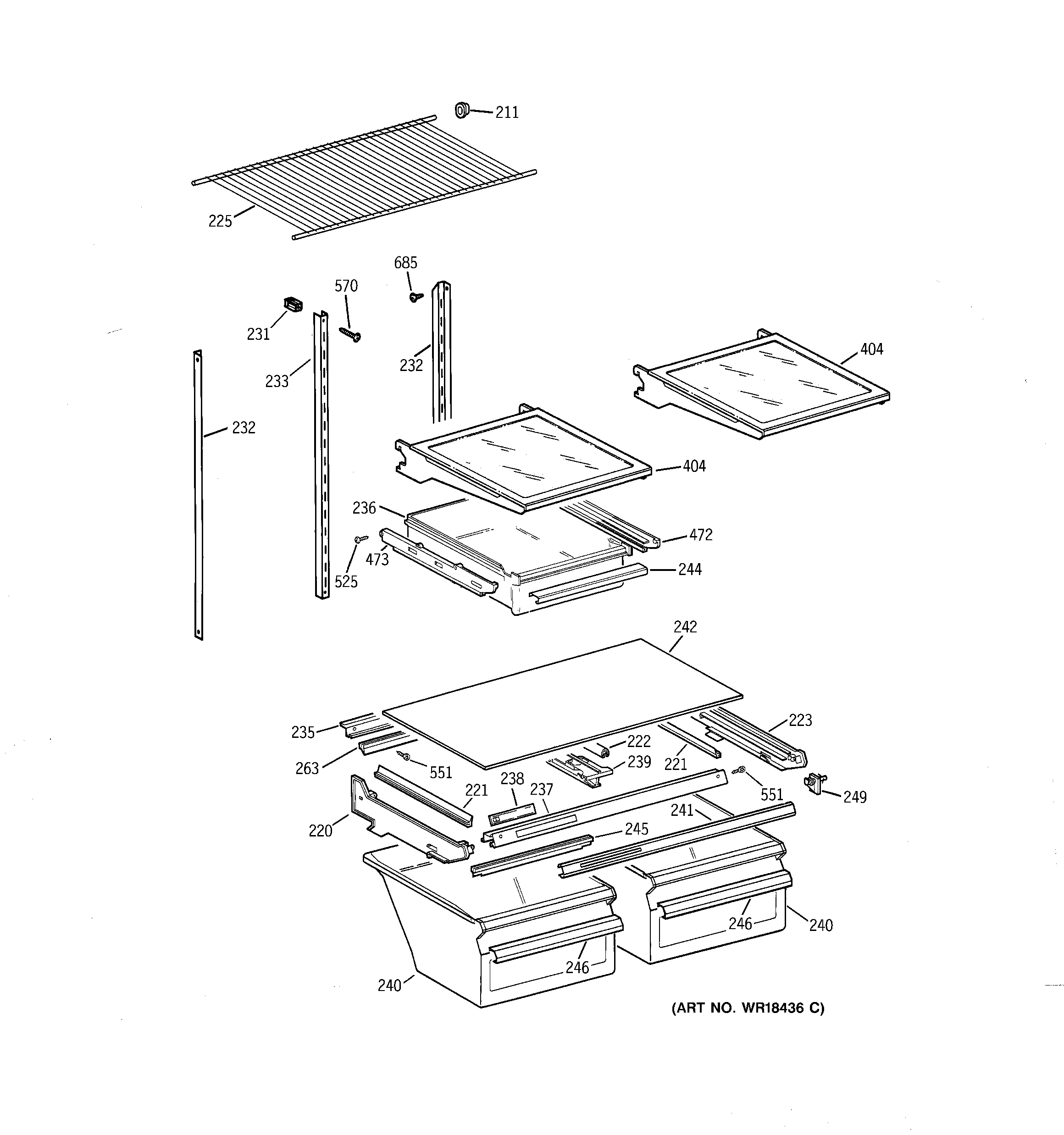 GE TBX18CIZKRAA shelf parts diagram