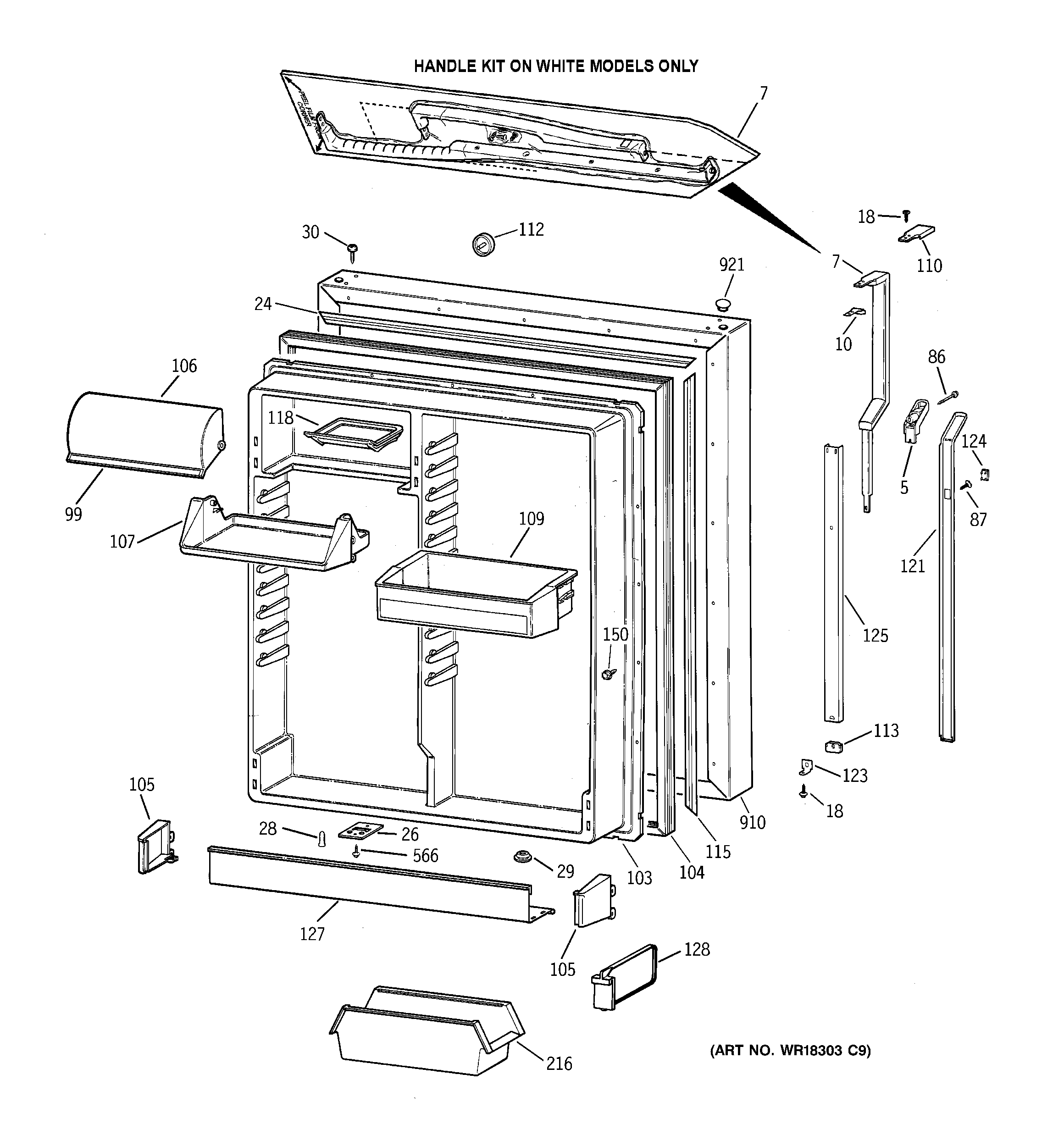 GE TBX19PAYMRBB fresh food door diagram