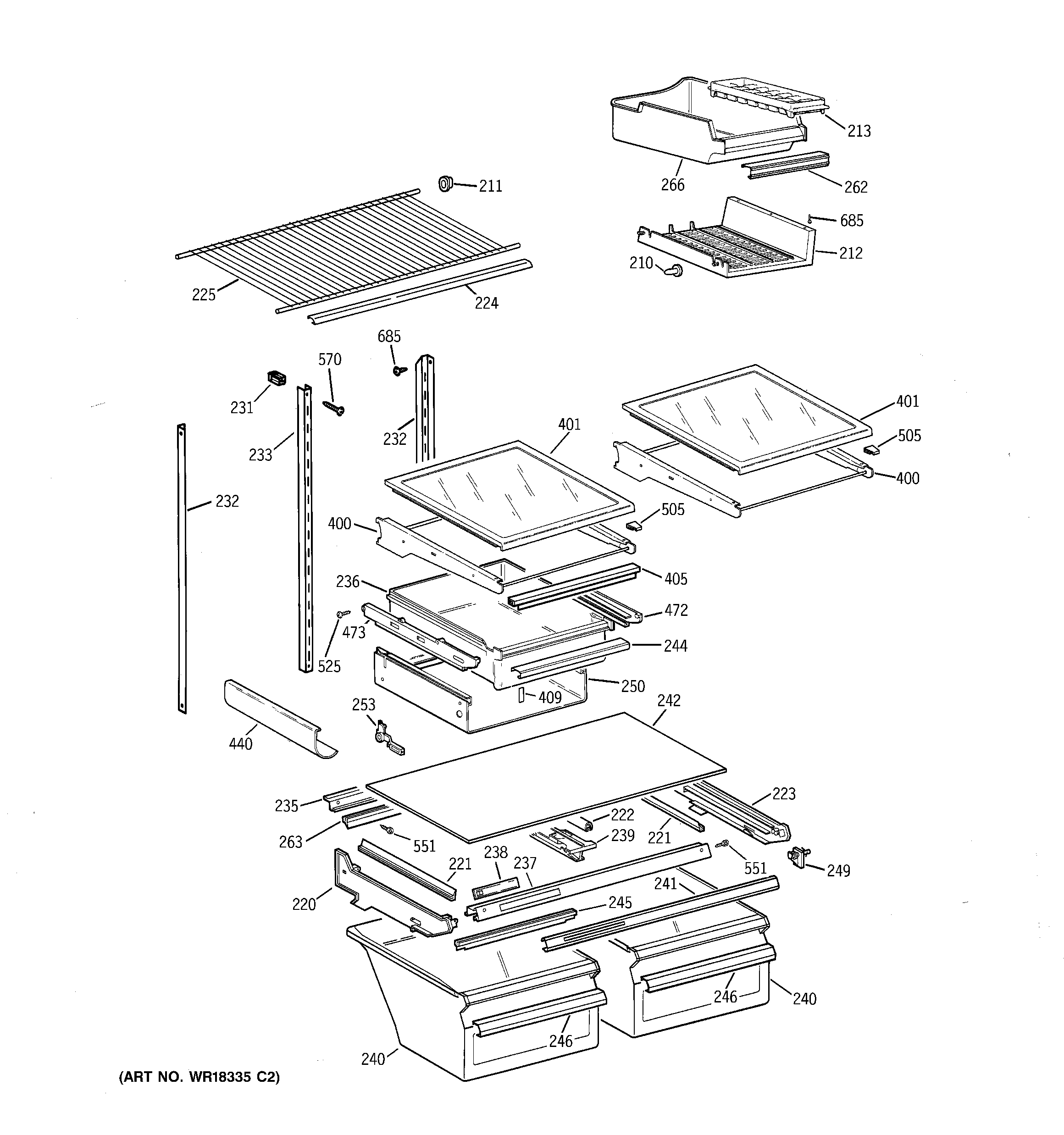 GE TBX19PAYMRBB shelf parts diagram