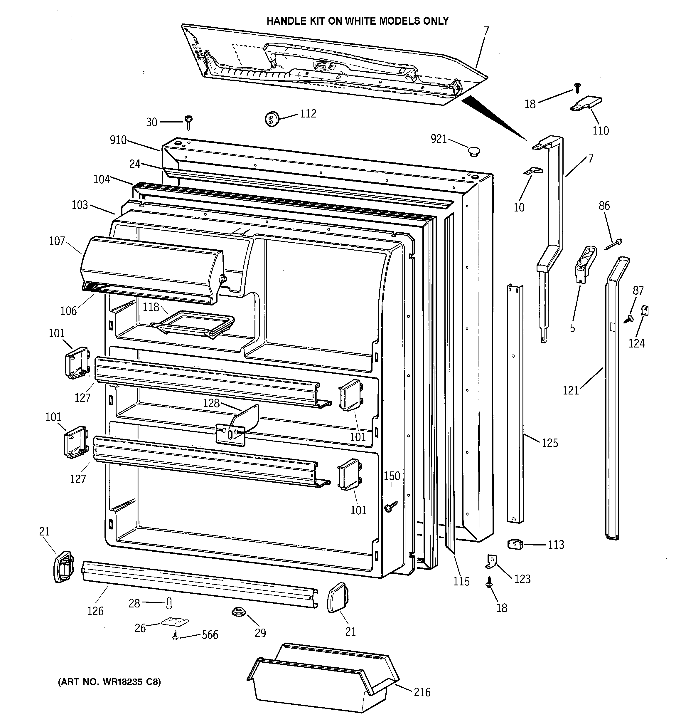 GE TBX21CIZBRBB fresh food door diagram