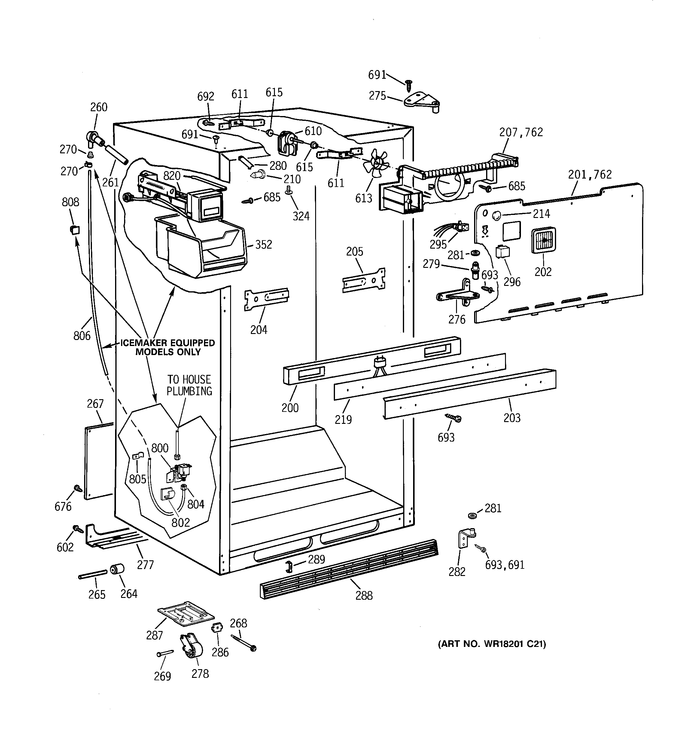 GE TBX21CIZBRBB cabinet parts diagram