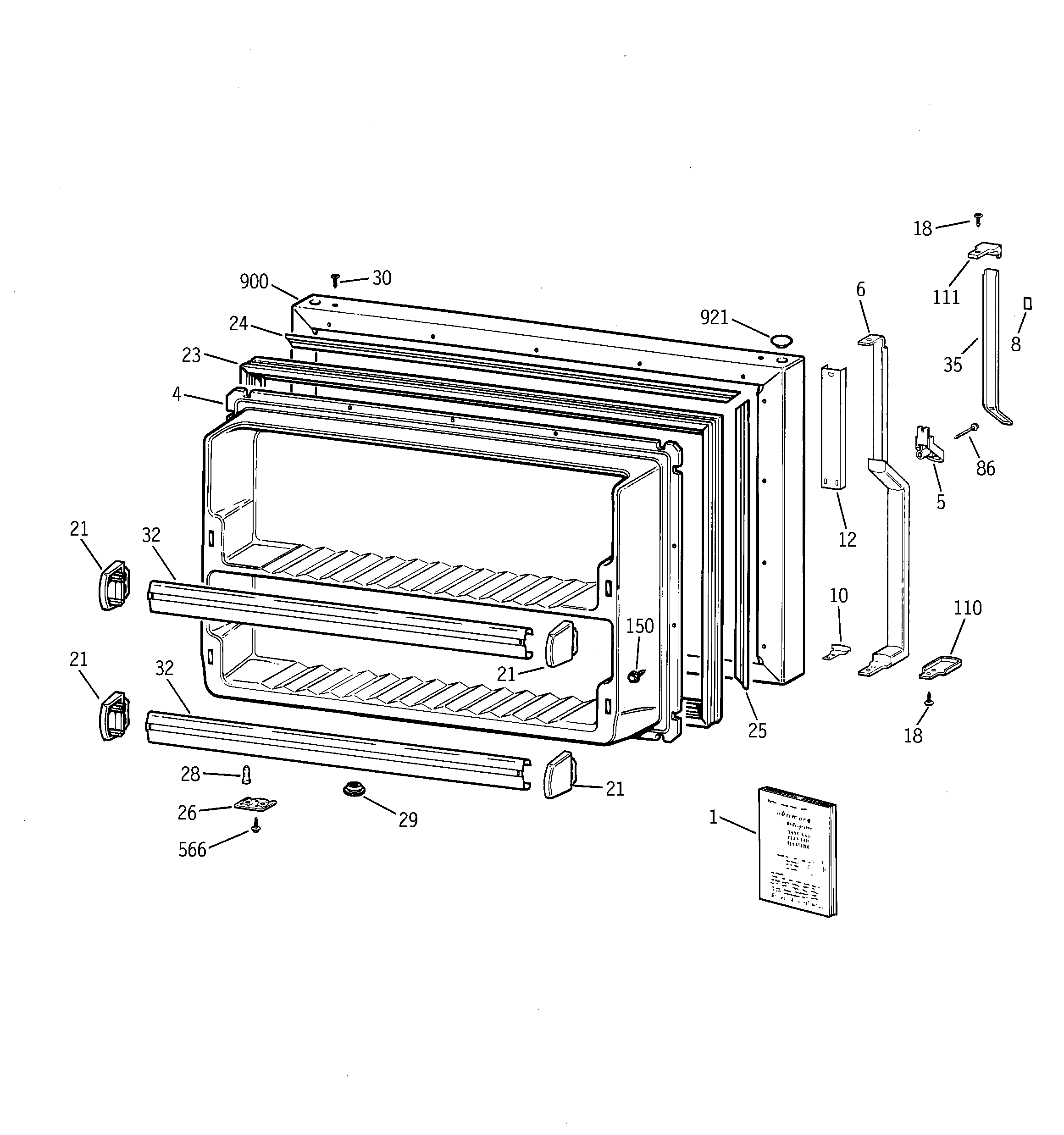 GE TBX18CIXJRWW freezer door diagram