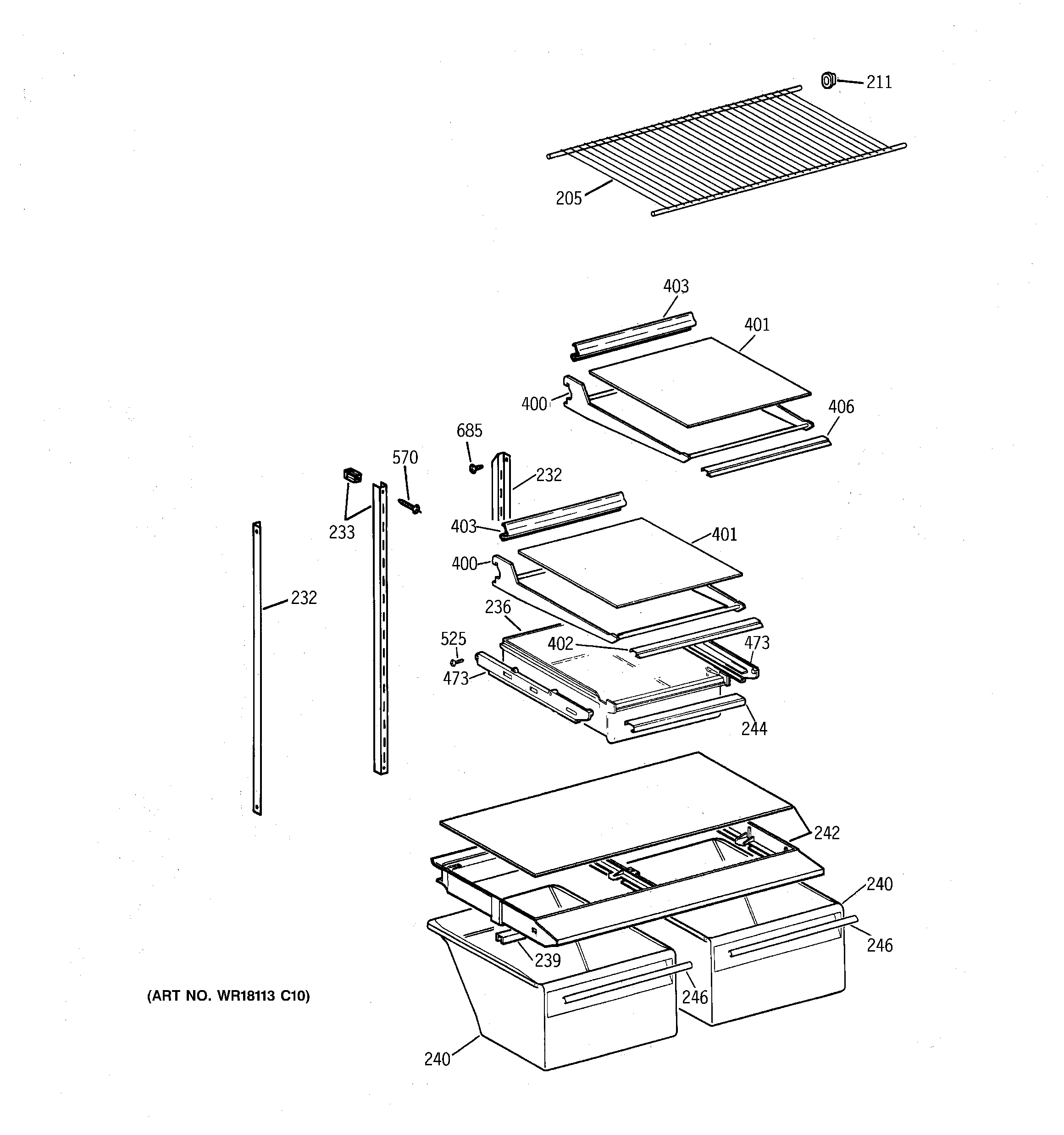 GE TBX18CIXJRWW shelf parts diagram