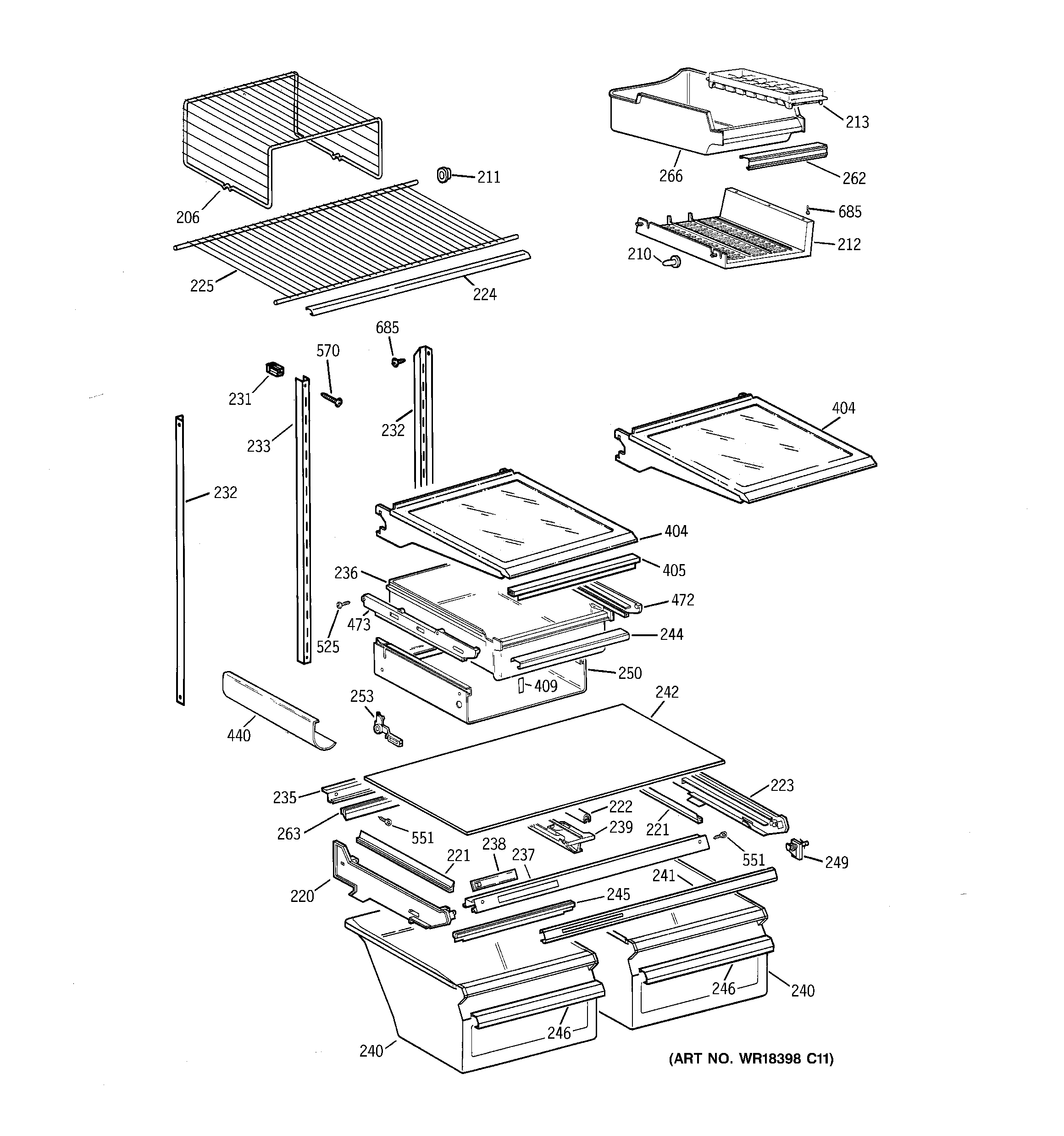 GE TBT25PAXKRWW shelf parts diagram