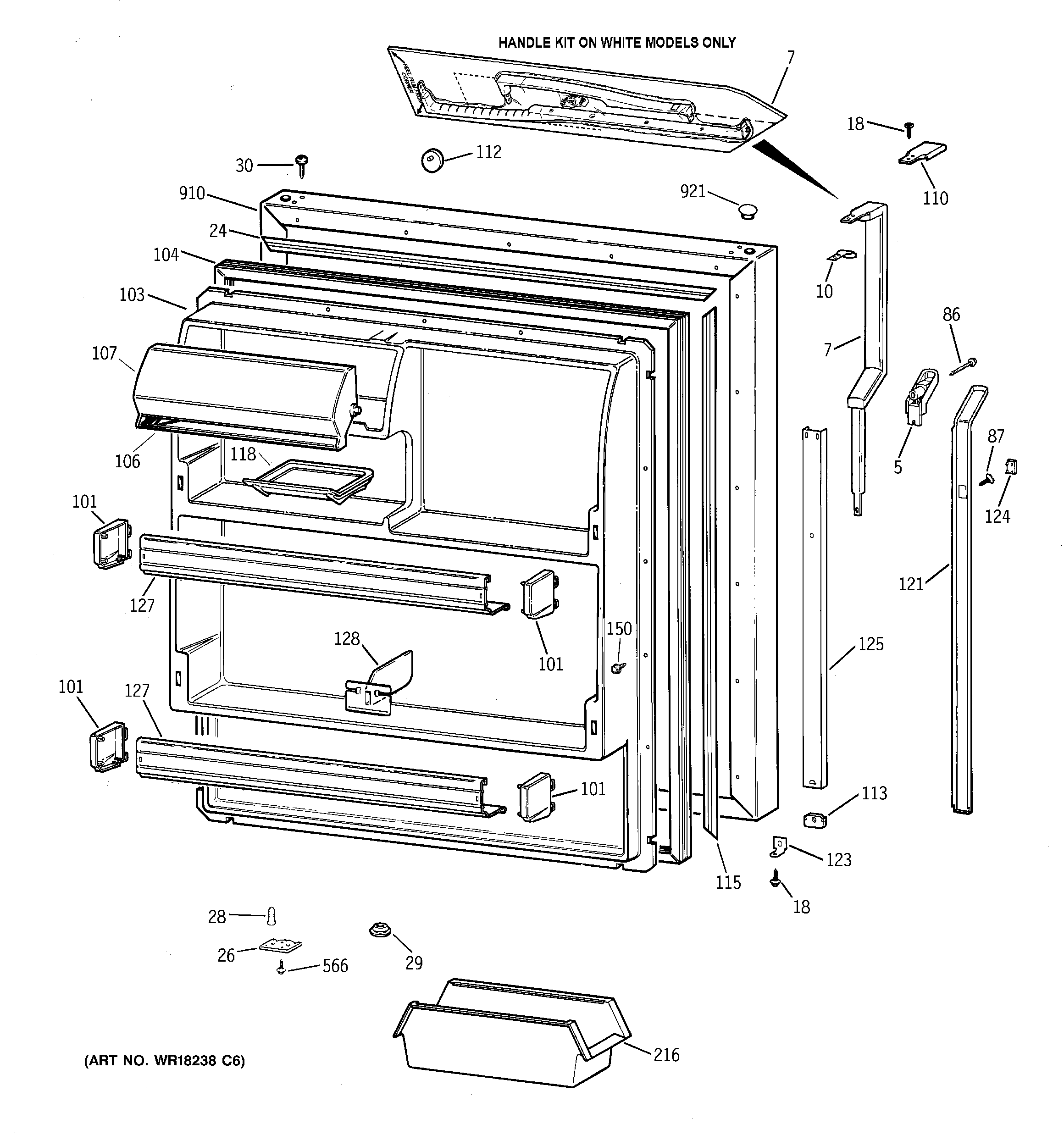 GE TBX18CIZARWW fresh food door diagram