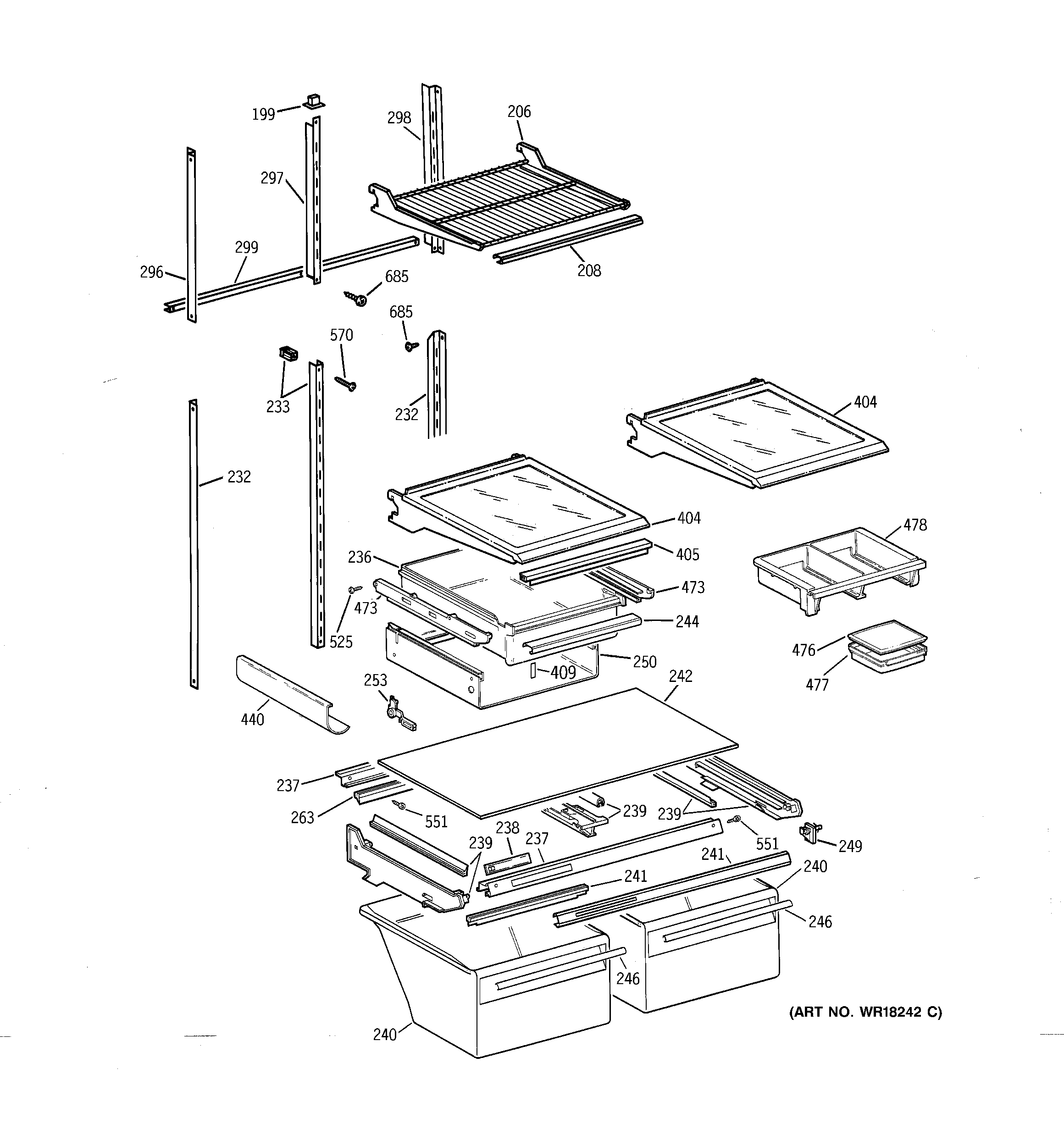 GE TBX25PCXCRWW shelf parts diagram