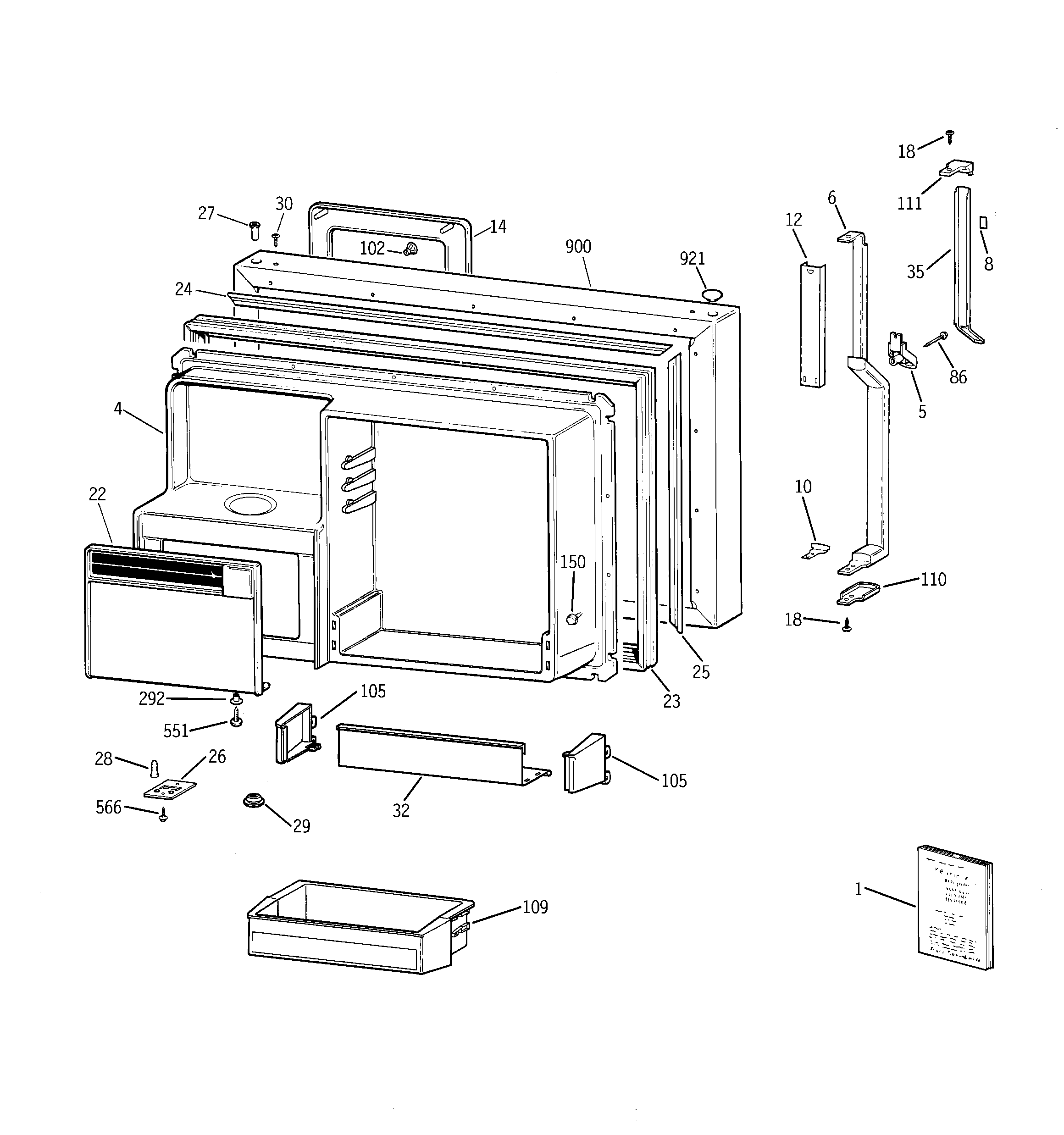 GE TBX22PCXELBB freezer door diagram