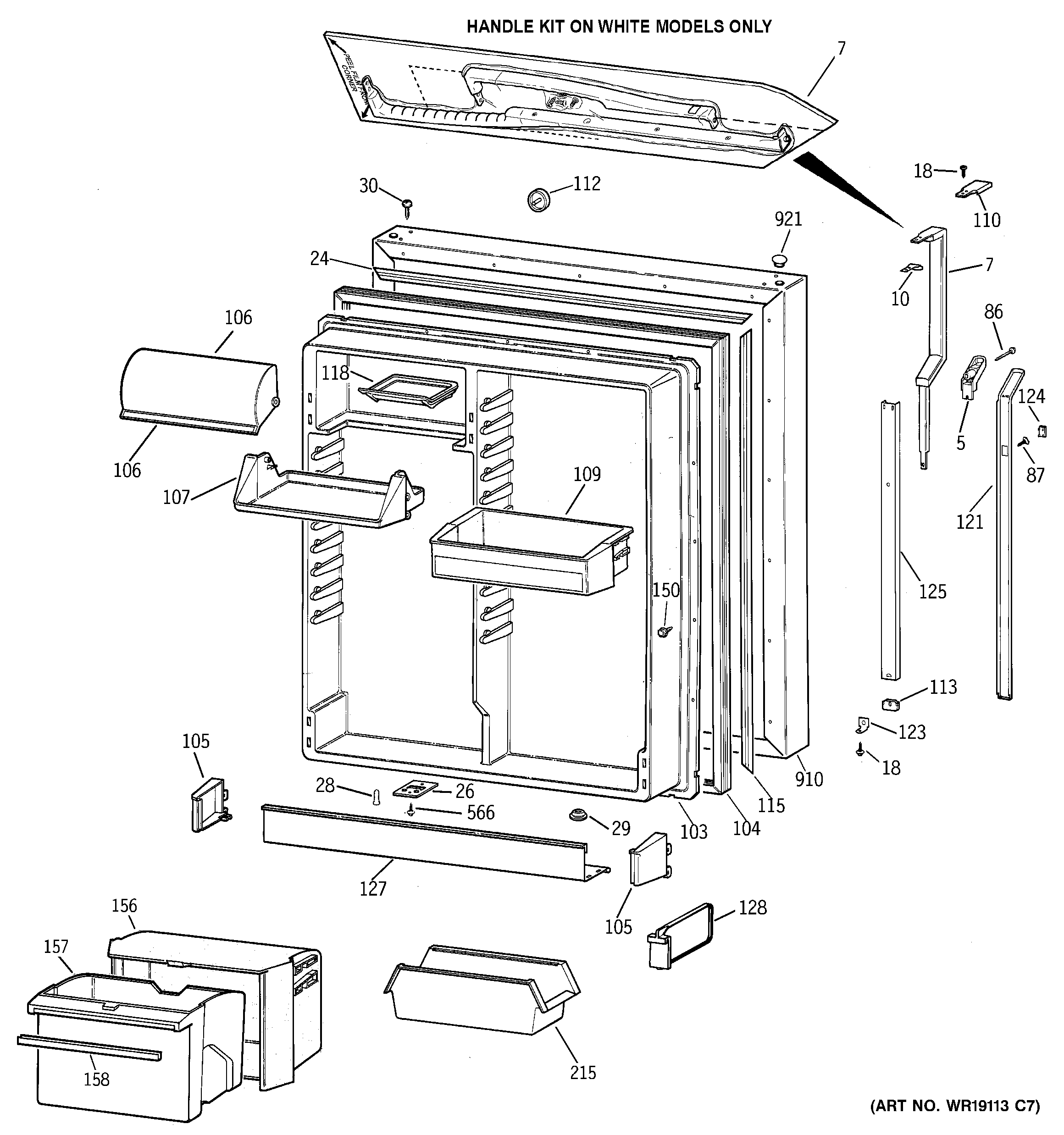 GE TBX22PCXELBB fresh food door diagram