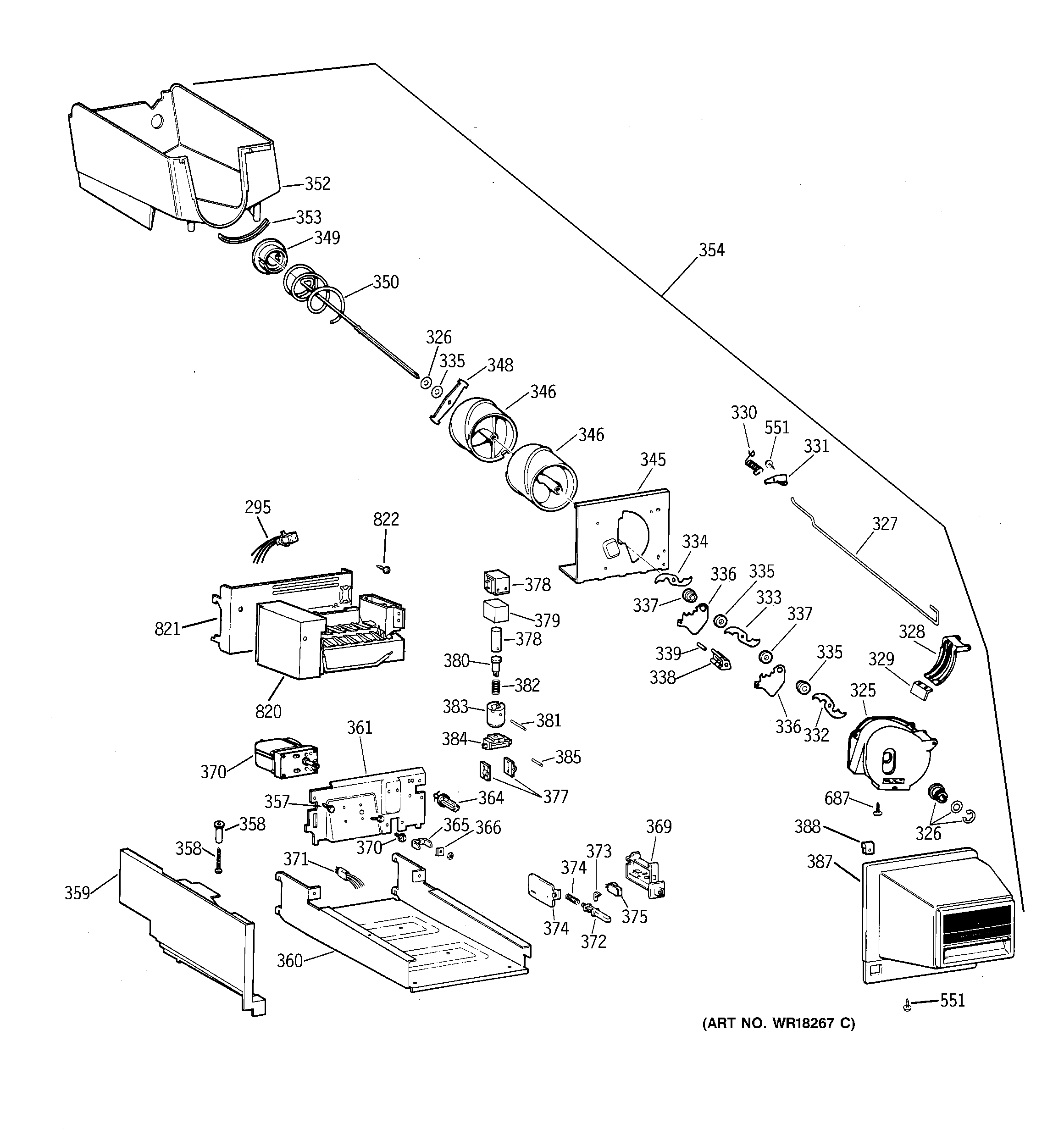 GE TBX22PCXELBB ice maker & dispenser diagram