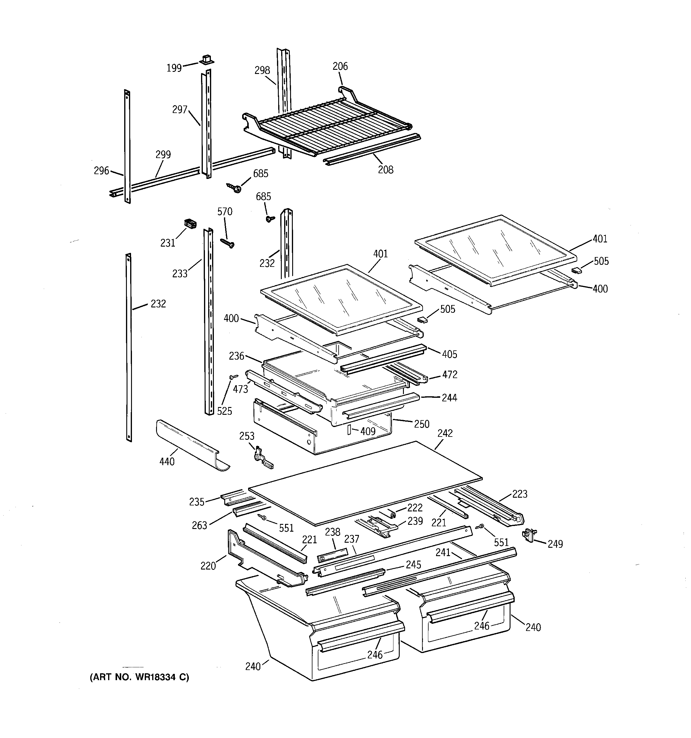 GE TBX22PRYELWW shelf parts diagram