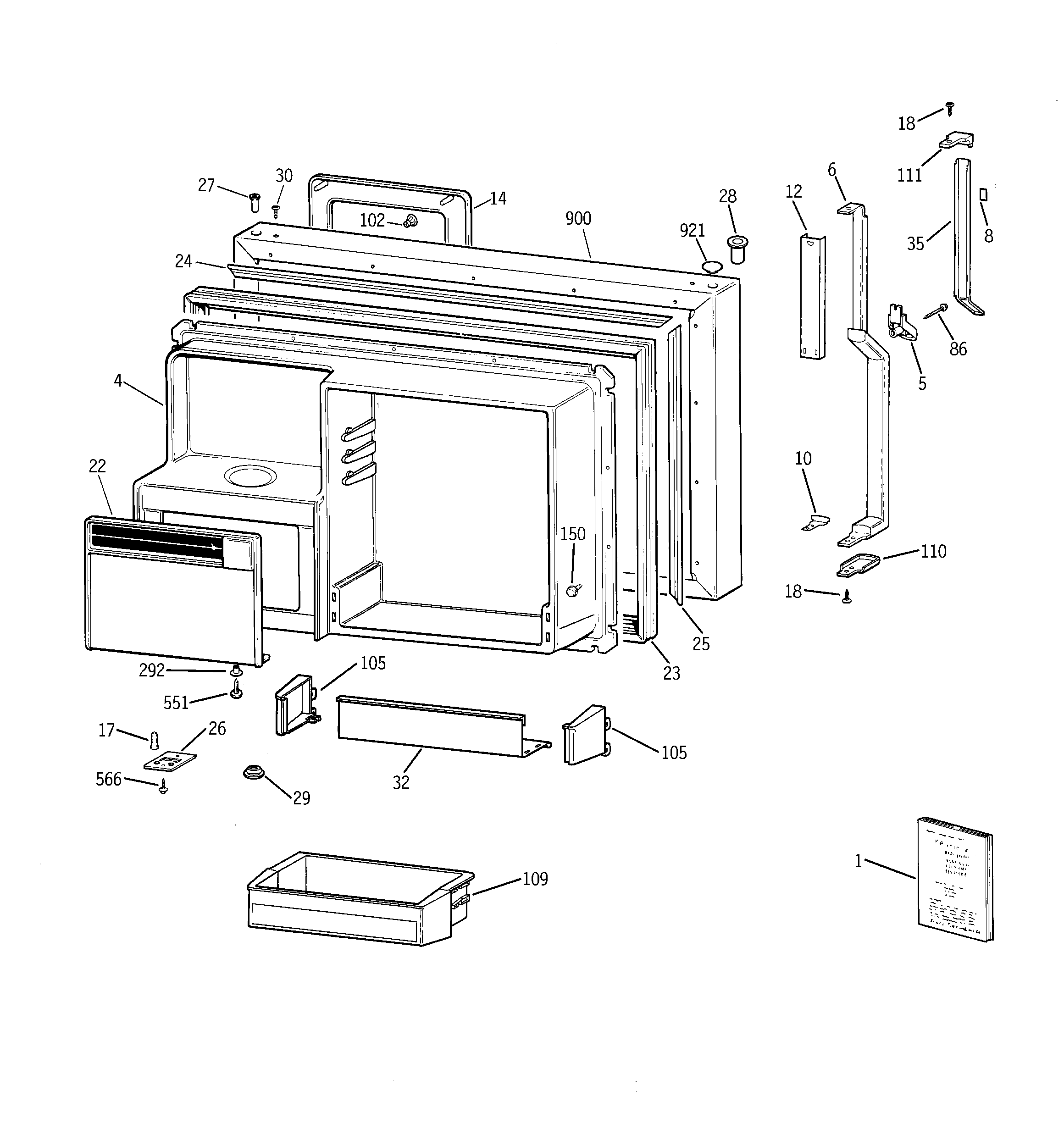 GE TBX25PRYELBB freezer door diagram