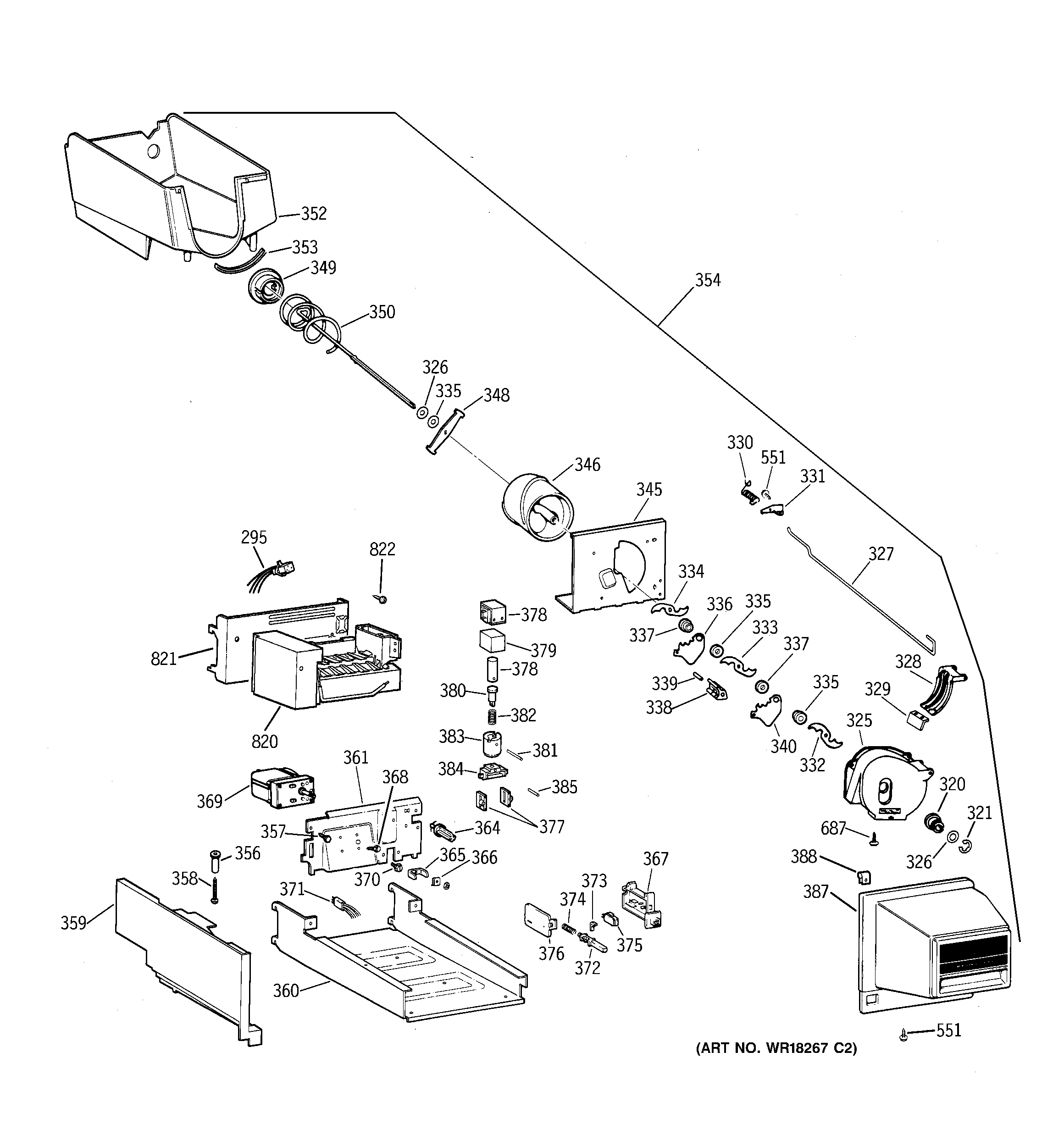 GE TBX25PRYARAA ice maker & dispenser diagram