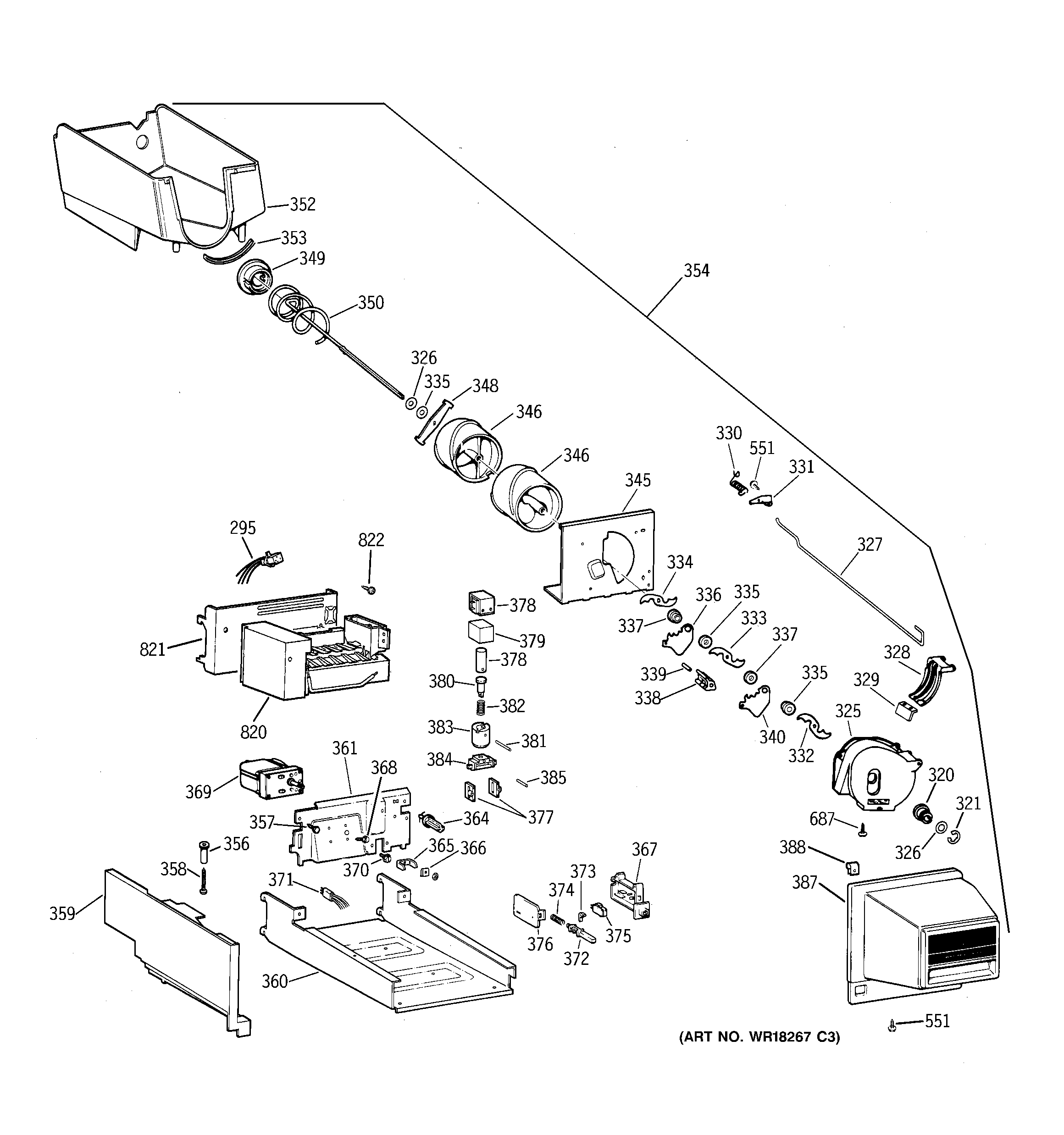 GE TBX25PRYCRWW ice maker & dispenser diagram