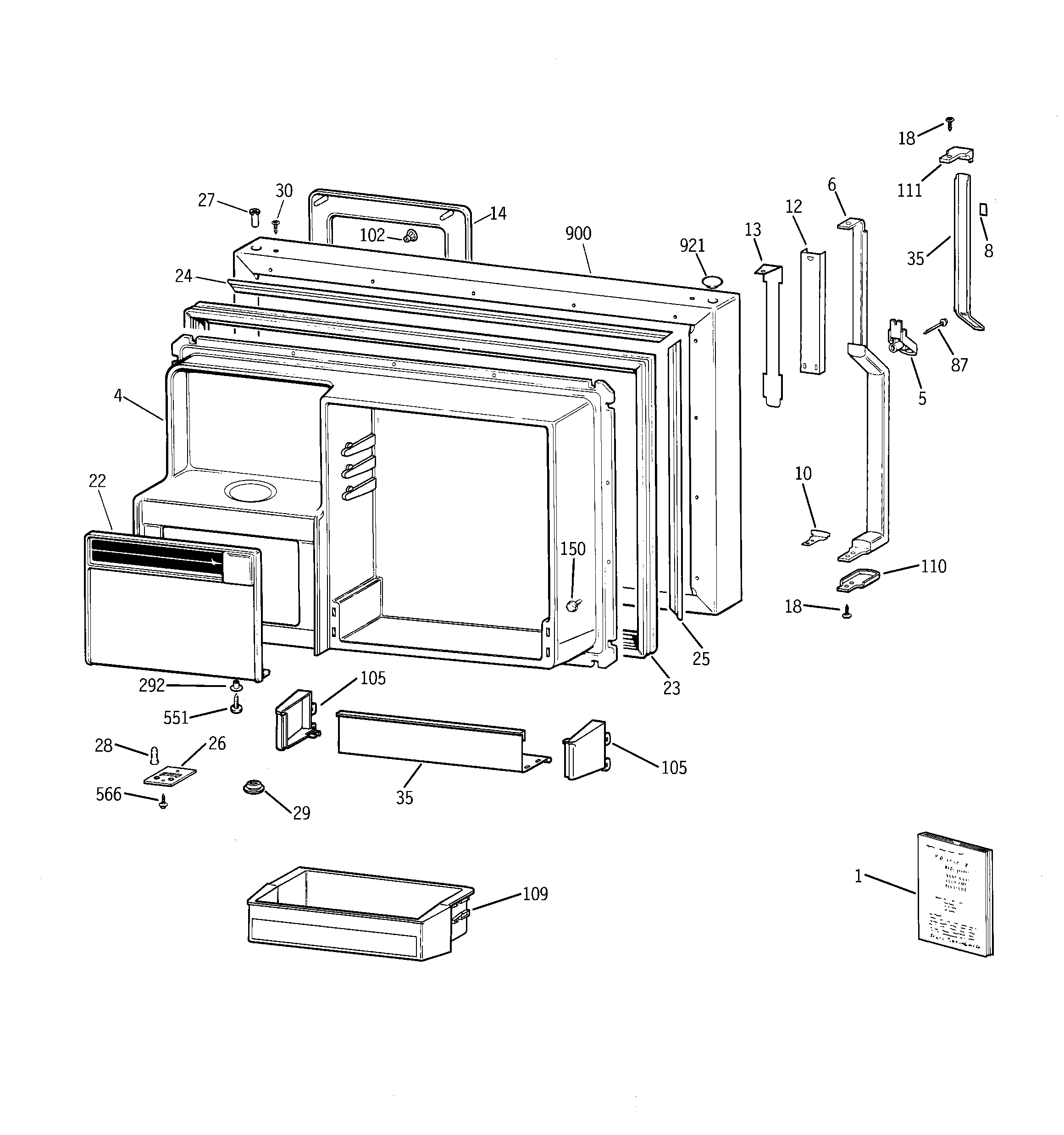 GE TBE25PCSJRWW freezer door diagram