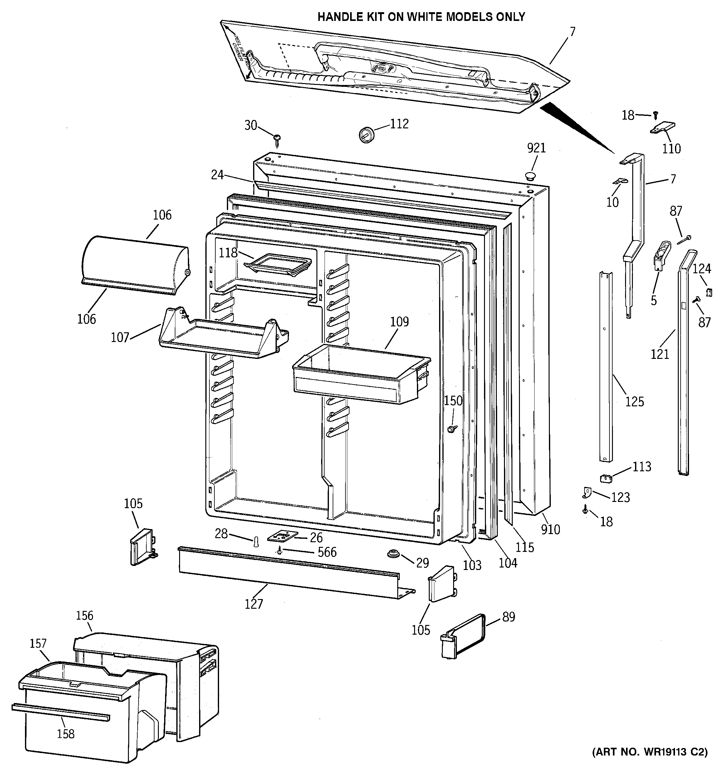 GE TBE25PCSJRWW fresh food door diagram