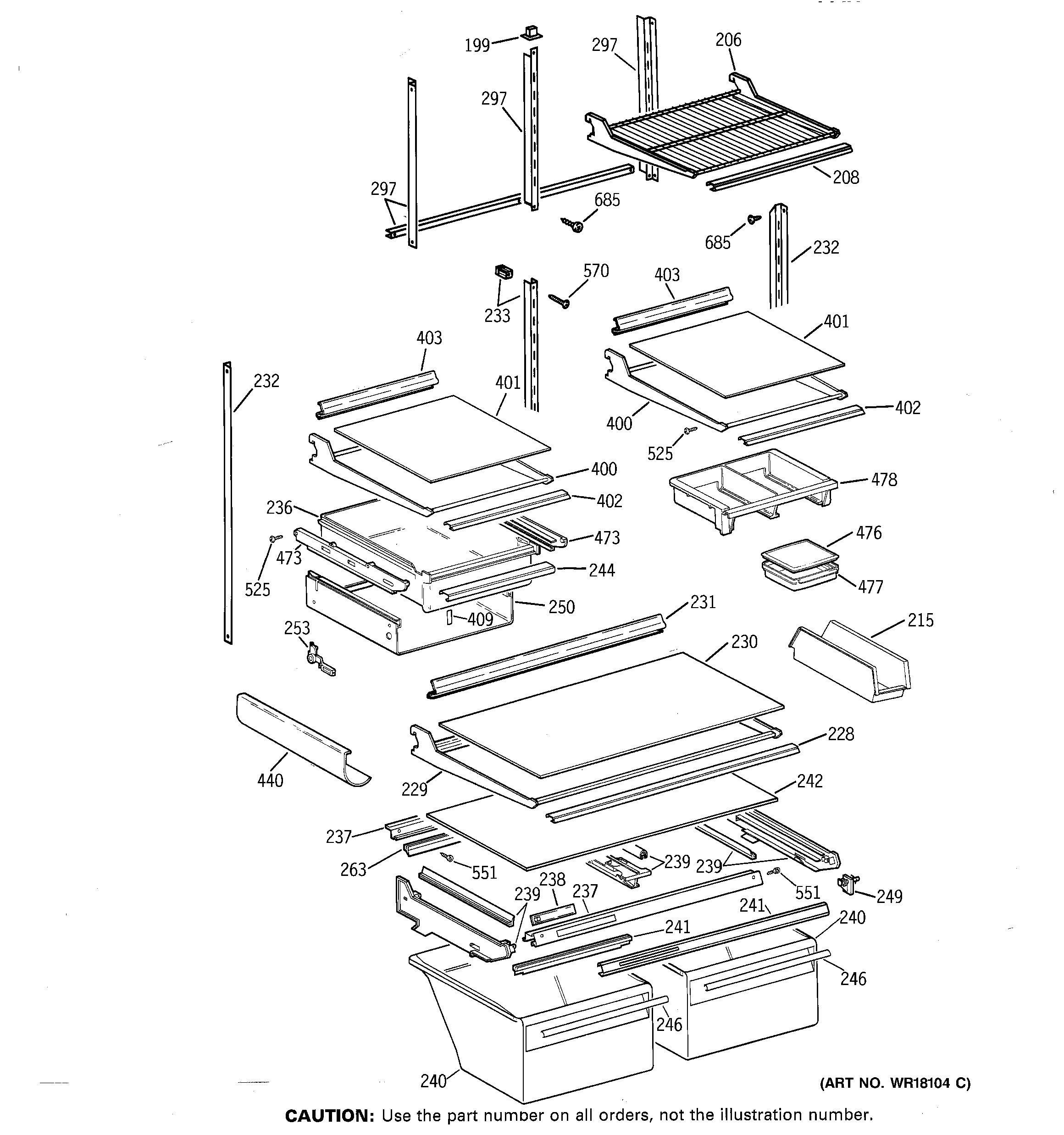 GE TBE25PCSJRWW shelf parts diagram