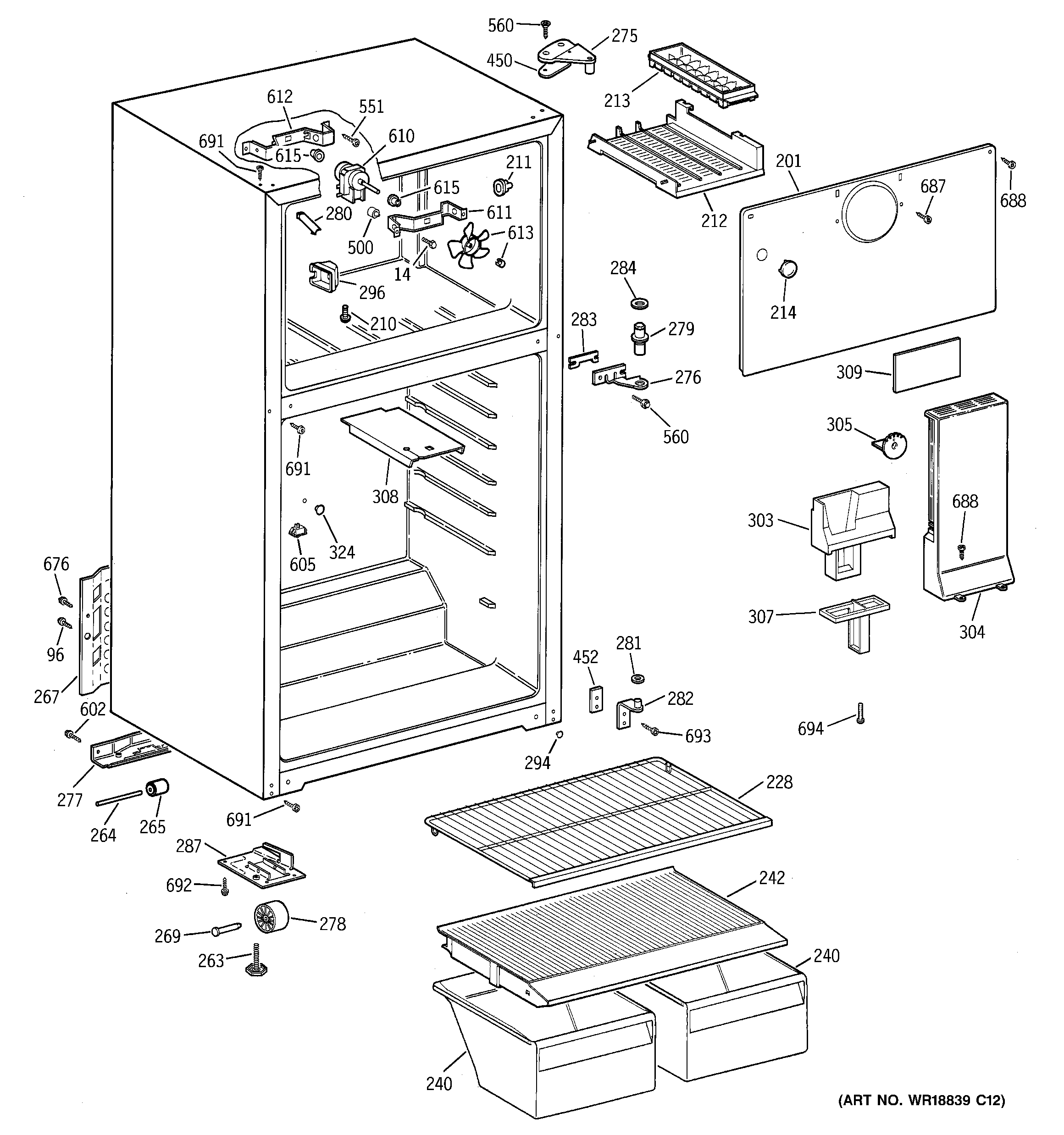 GE GTT15BBMDRWW cabinet diagram