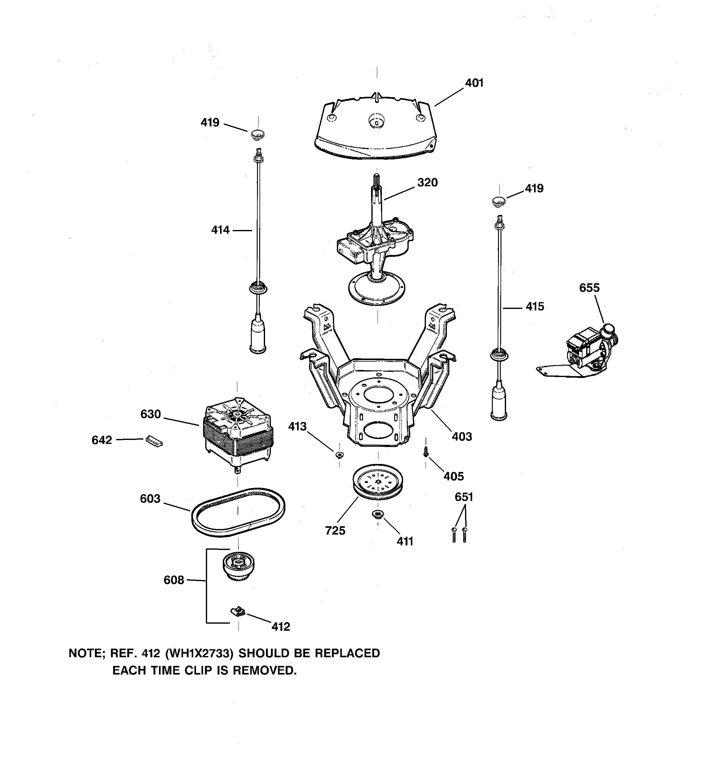 GE WKSE6280B1WW suspension, pump & drive components diagram