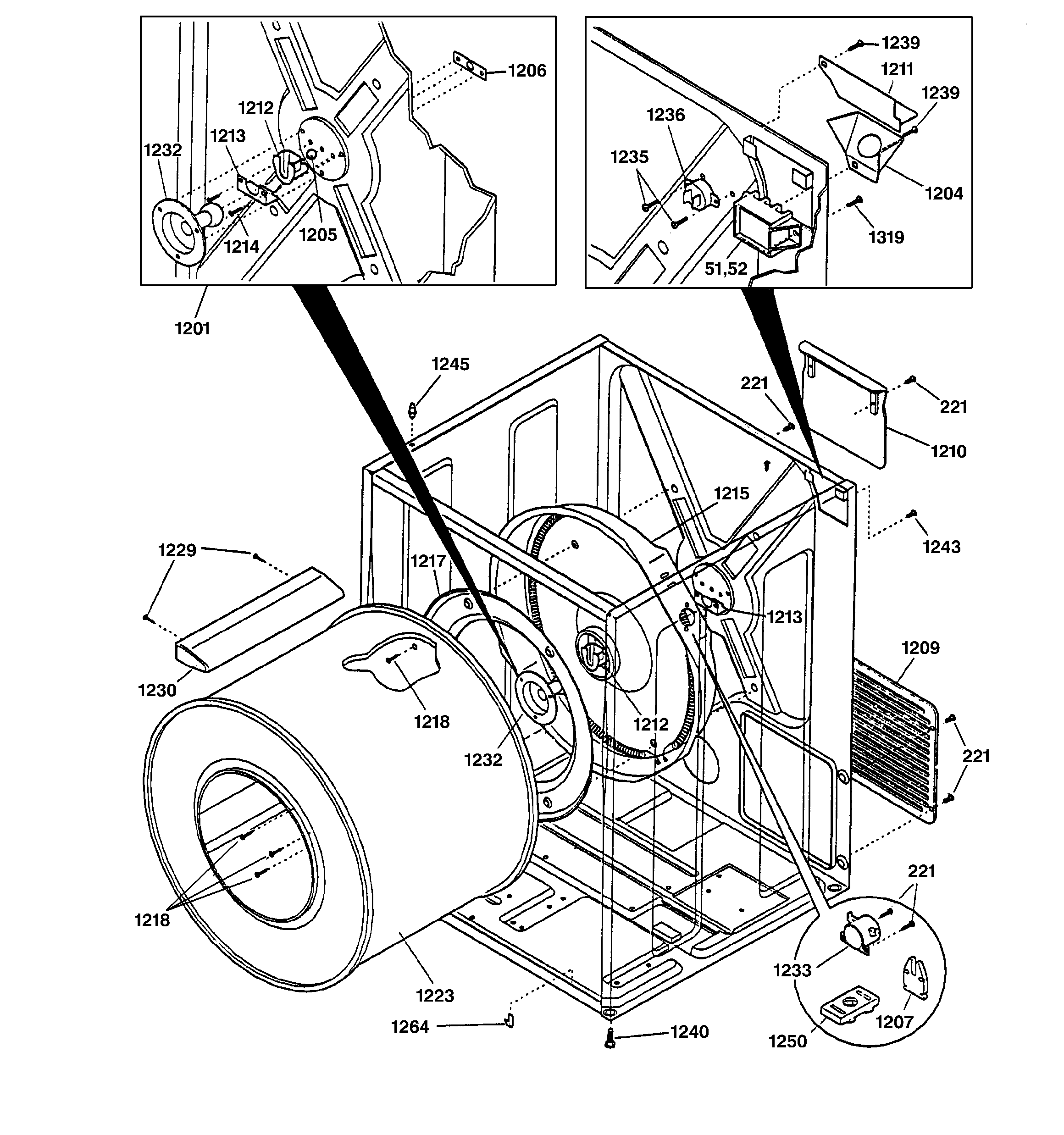 GE DCL333EB0WW cabinet & drum diagram