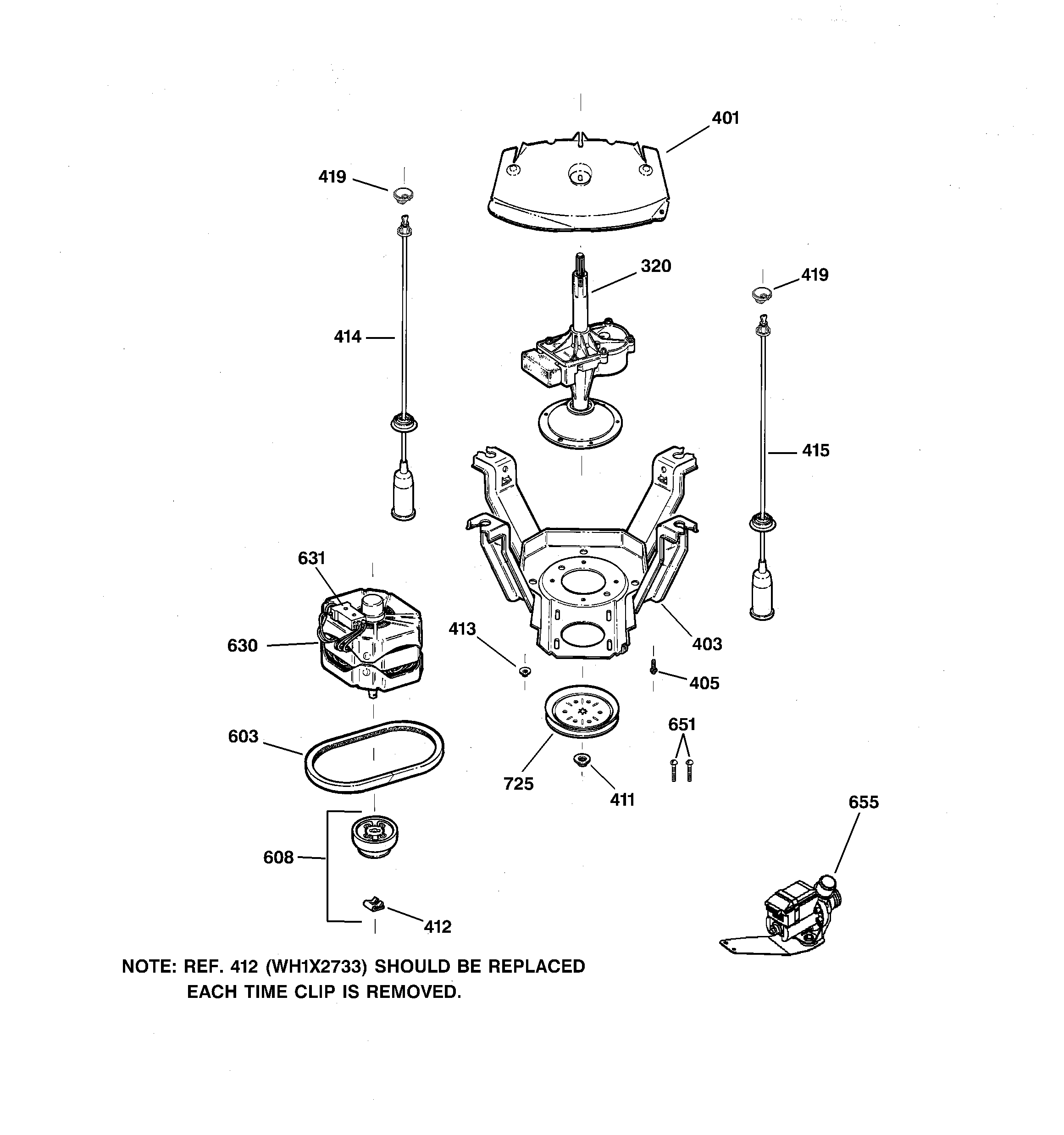 GE WCCB1030B0WC suspension, pump & drive components diagram