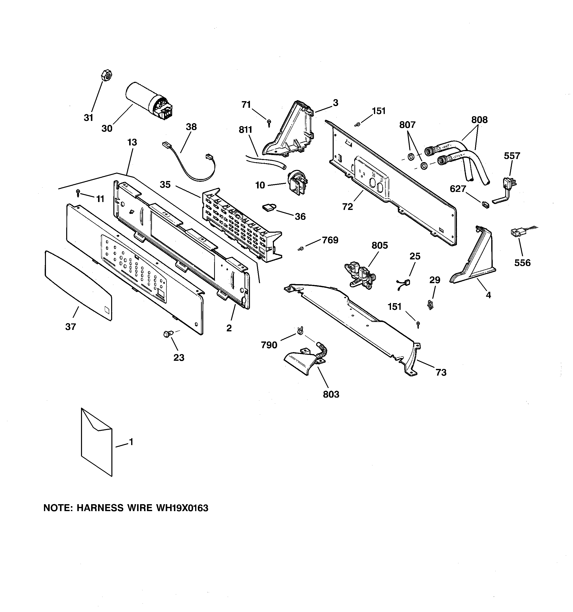 GE WPSB9120B0WW controls & backsplash diagram