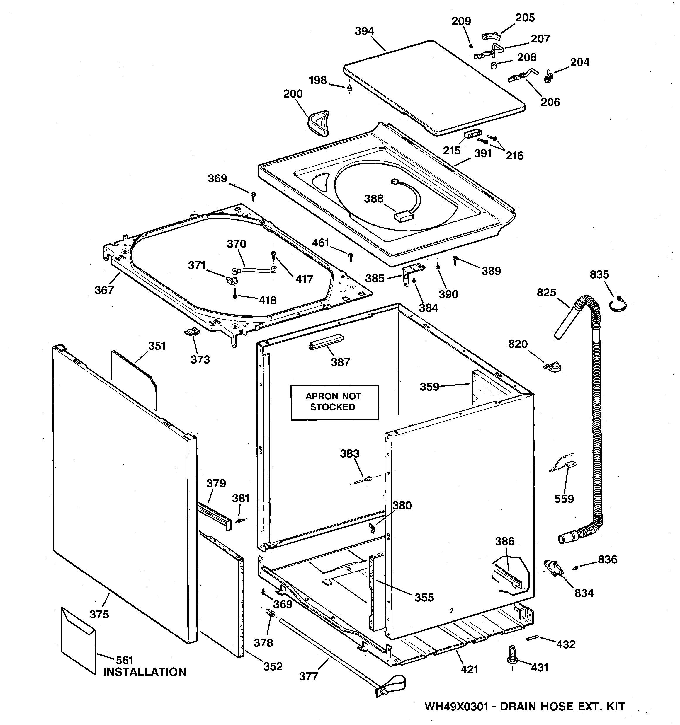 GE WPSB9120B0WW cabinet, cover & front panel diagram