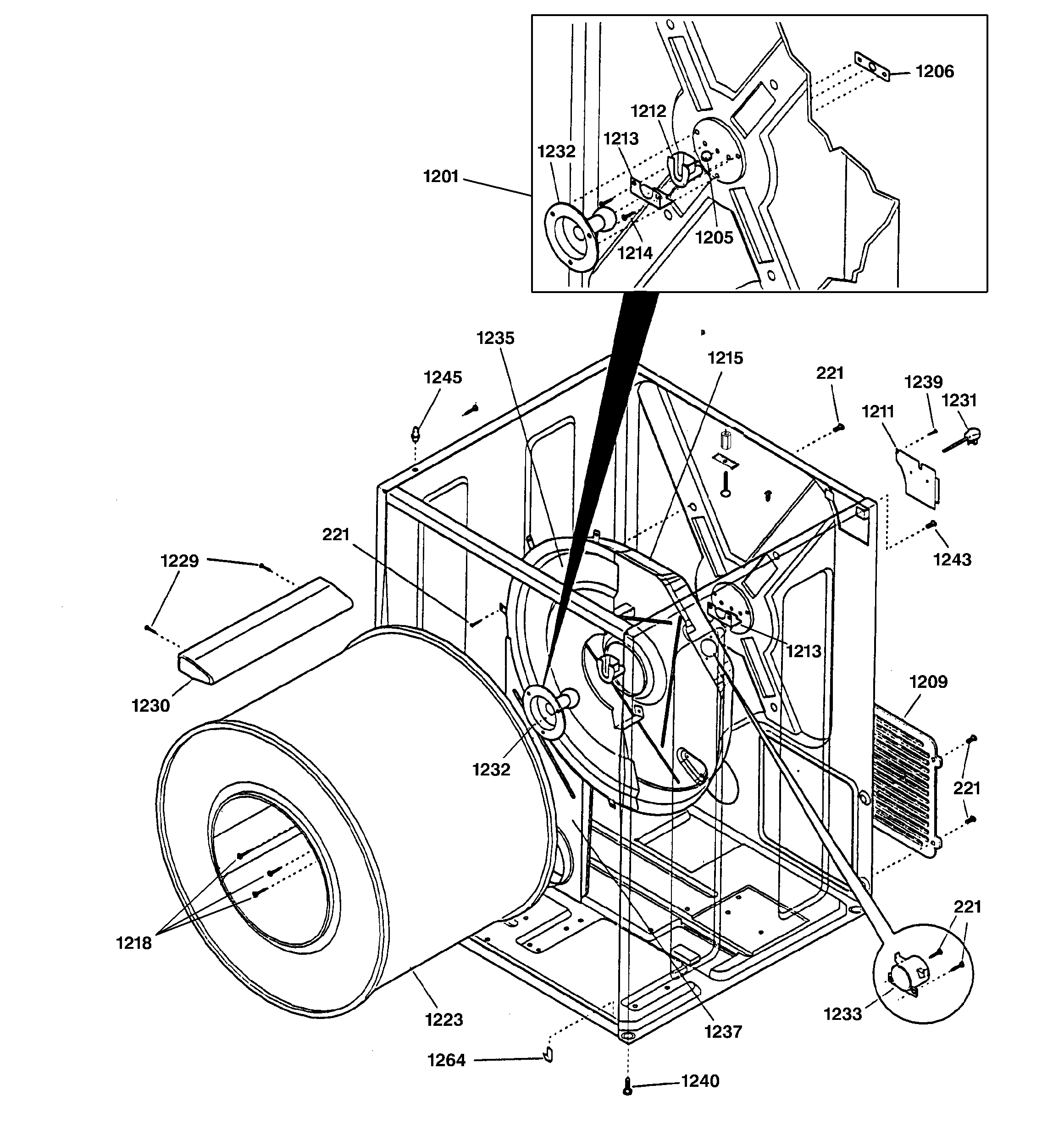 GE DR4500GA0WW cabinet & drum diagram