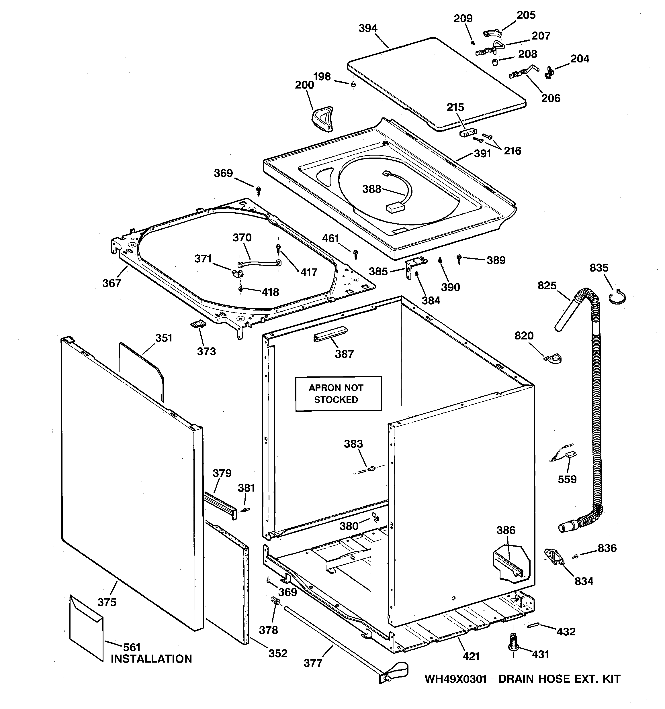 GE WNSB9080B0WW cabinet, cover & front panel diagram