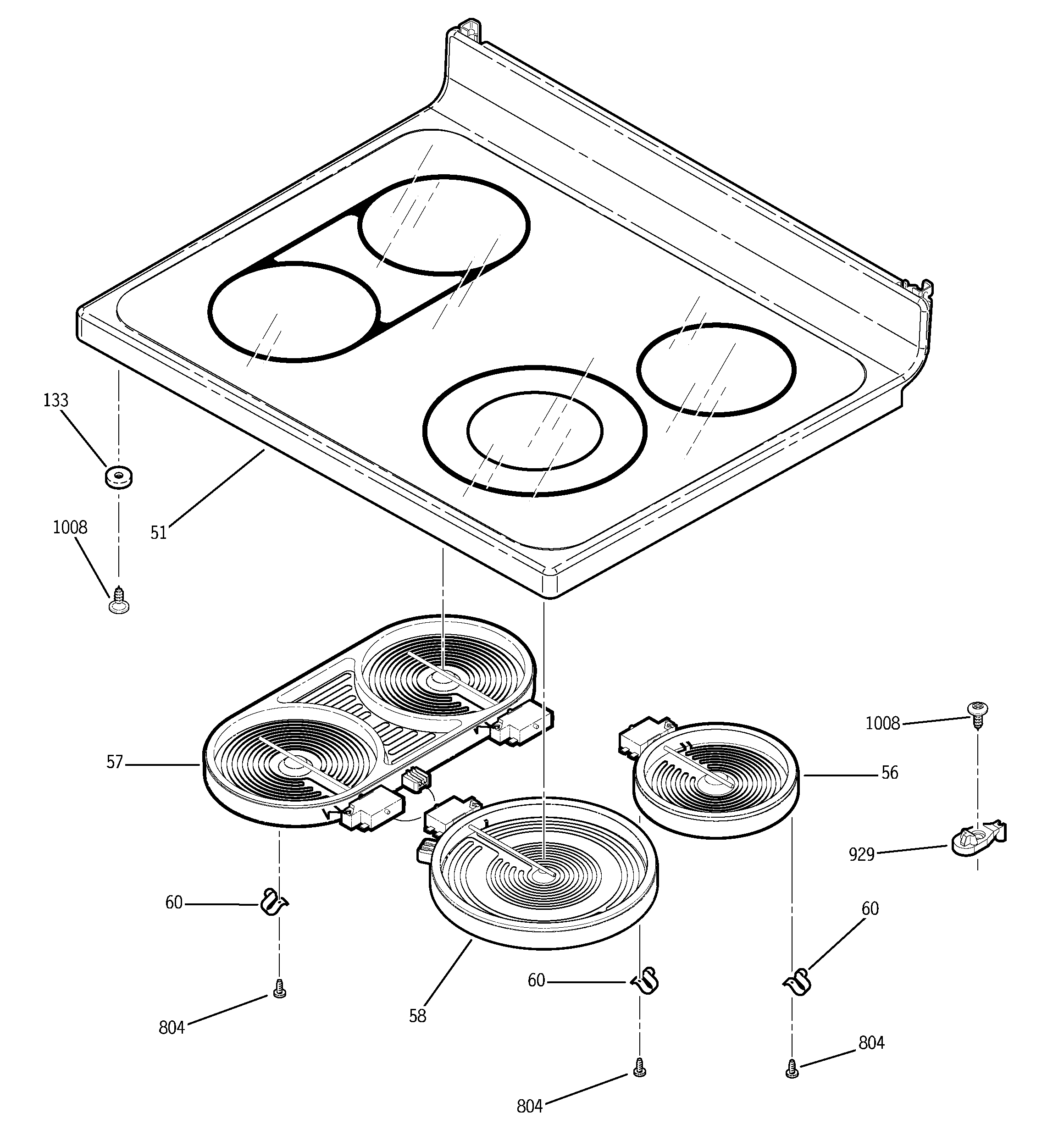 GE JB960WB4WW cooktop diagram