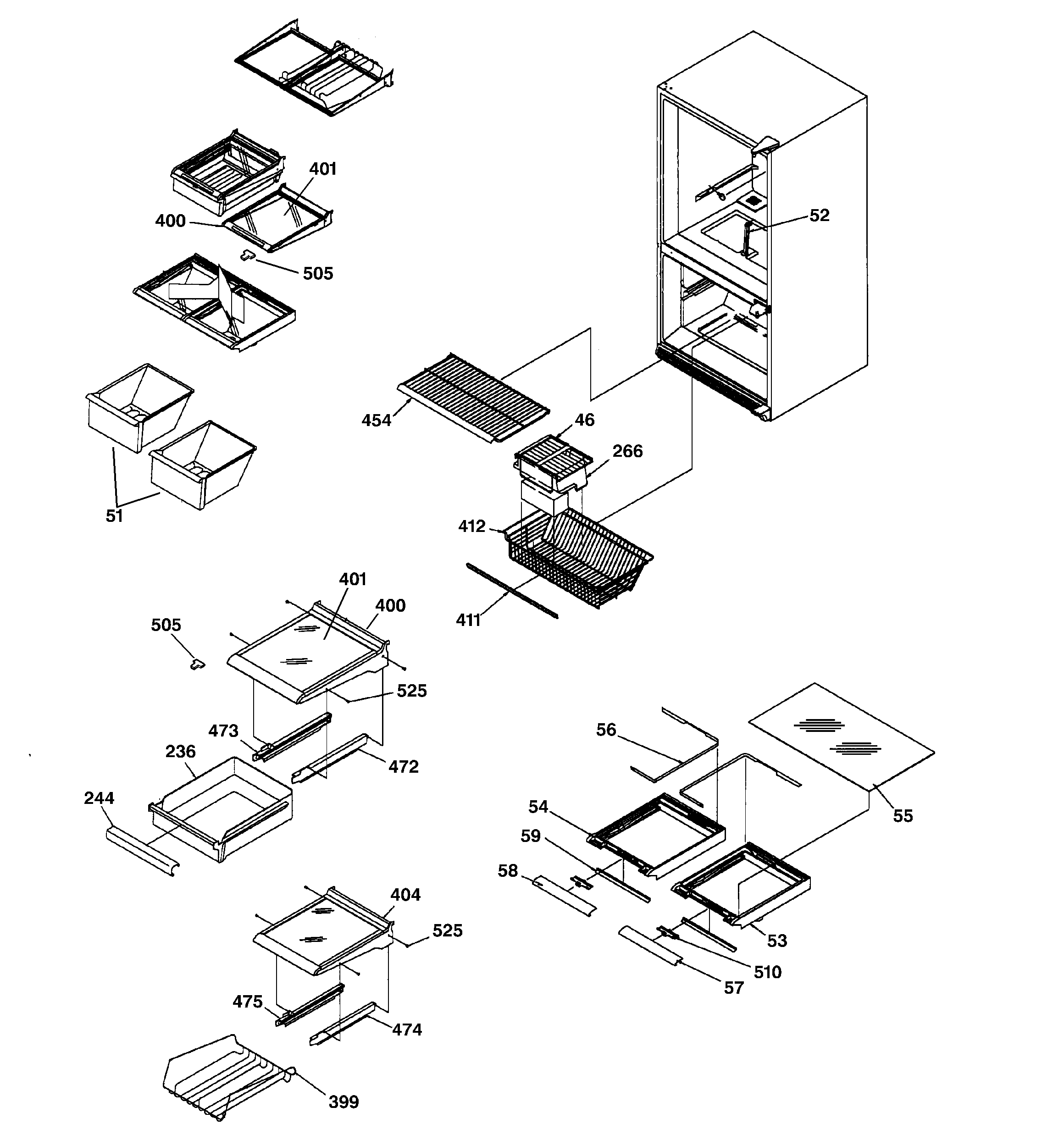 GE GBS22LBMACC shelving assemblies diagram