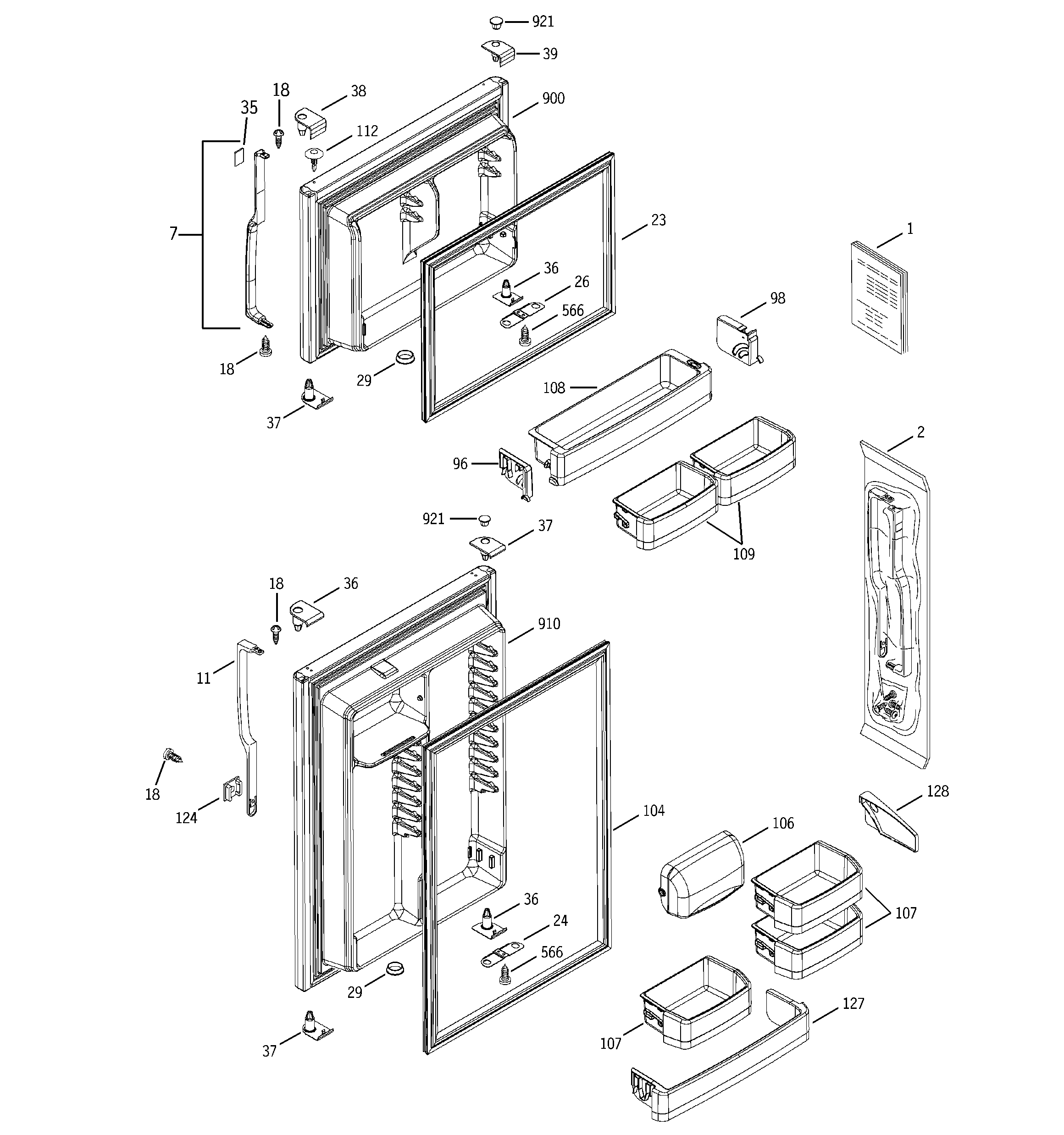 GE ETS19XBMCRWW doors diagram