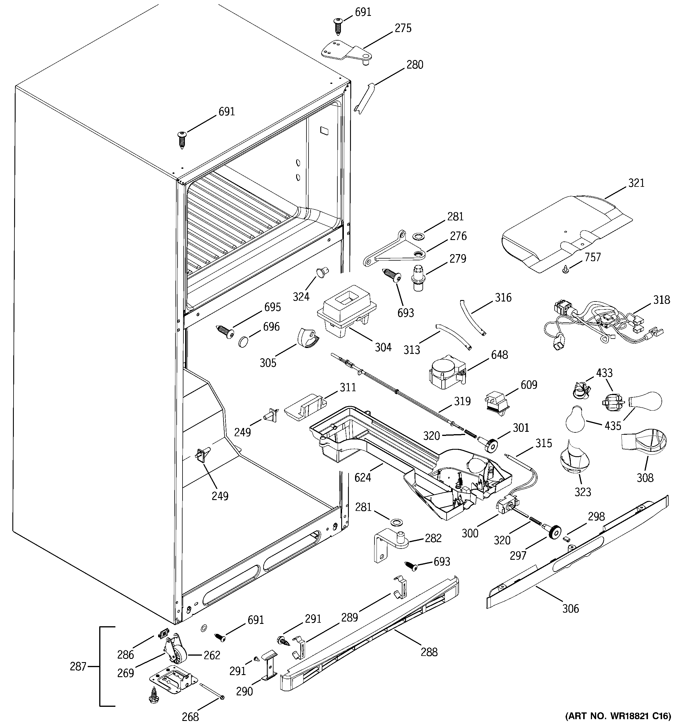 GE ETS19XBMCRWW fresh food section diagram