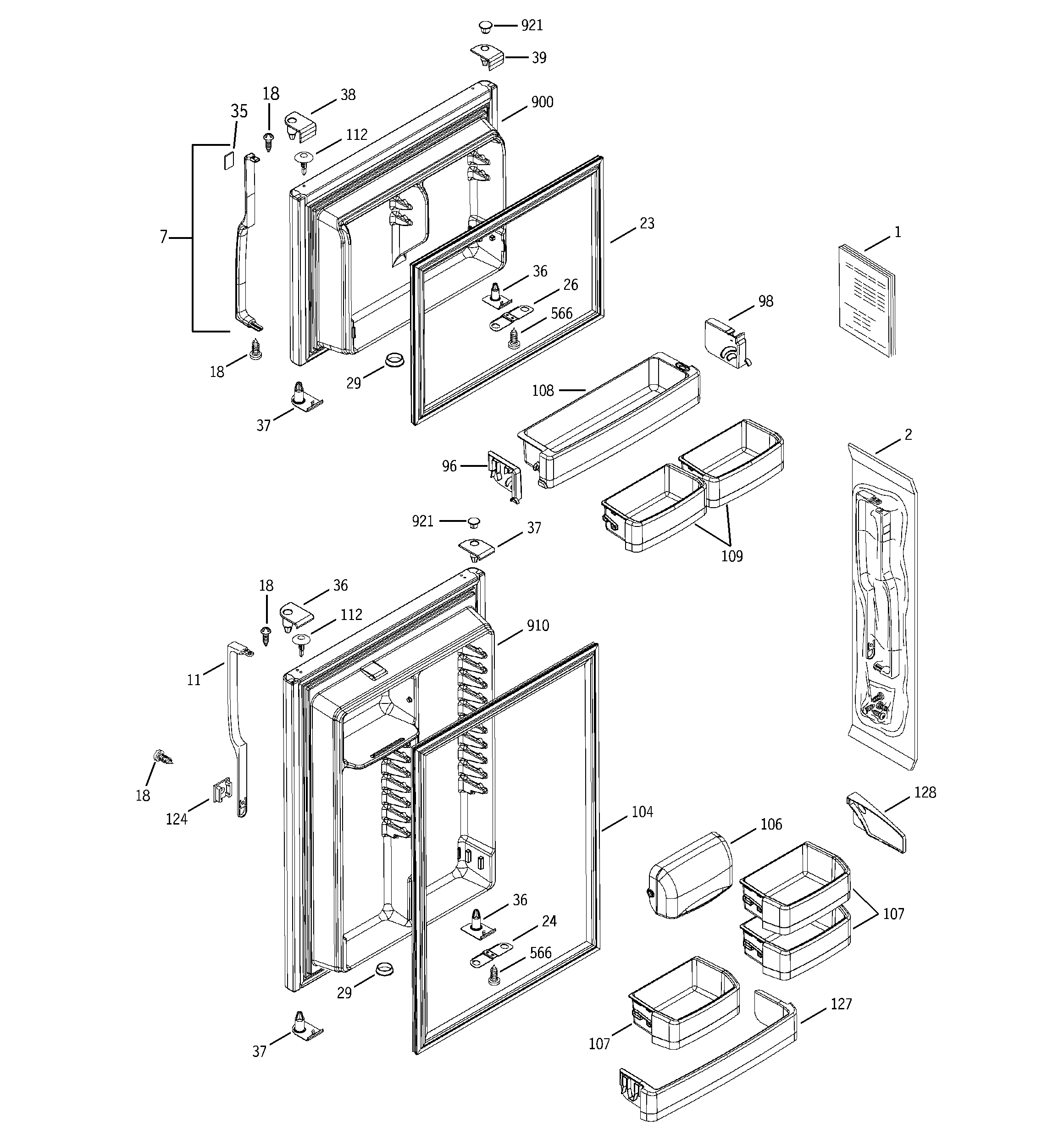 GE GTS18KBMCRAA doors diagram
