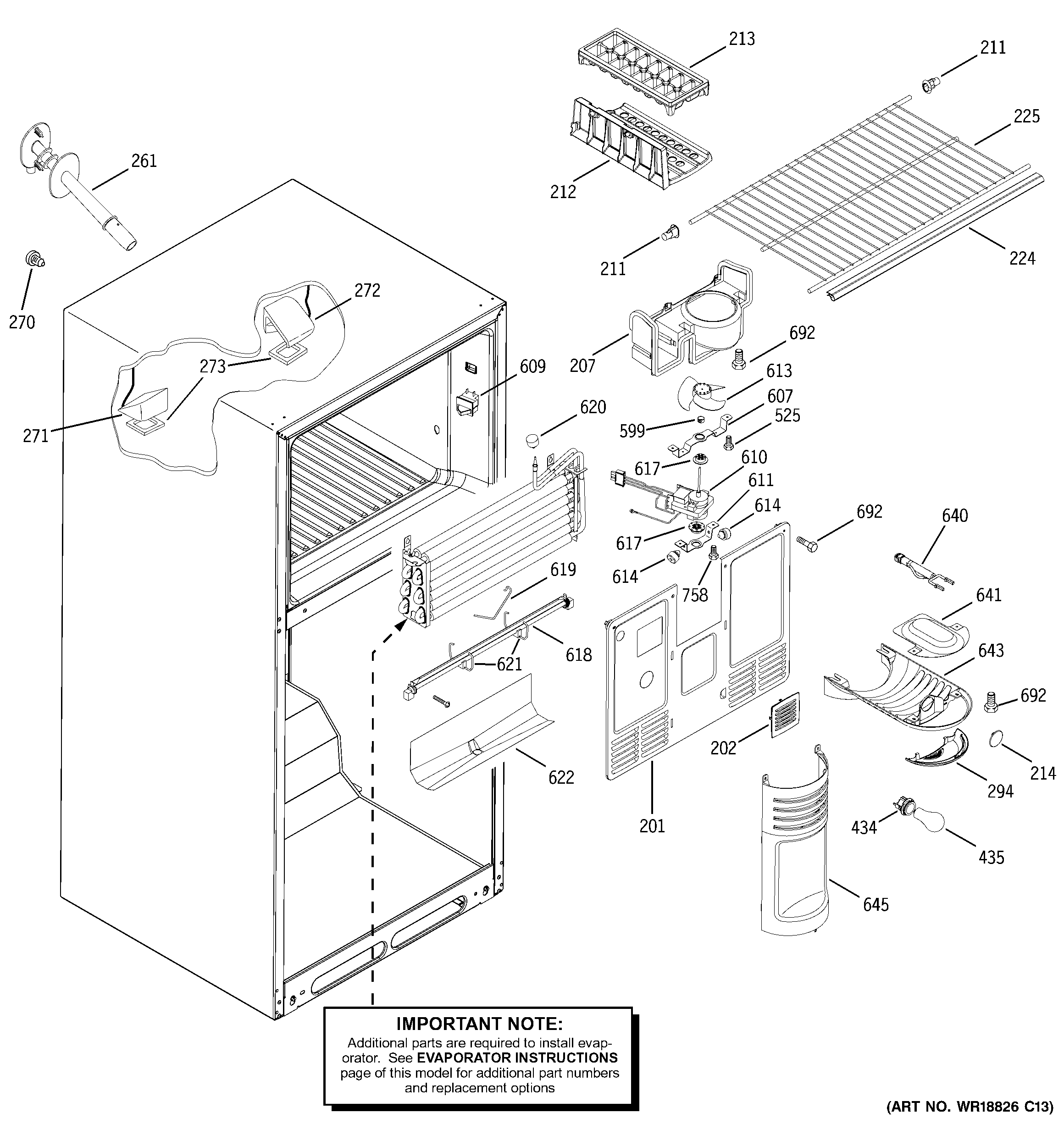 GE GTS18KBMCRAA freezer section diagram