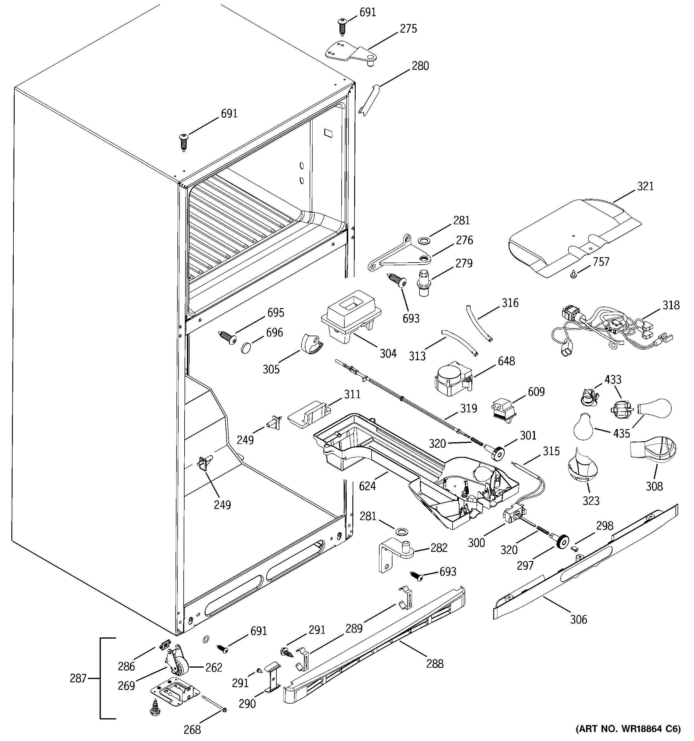 GE GTS18KBMCRAA fresh food section diagram