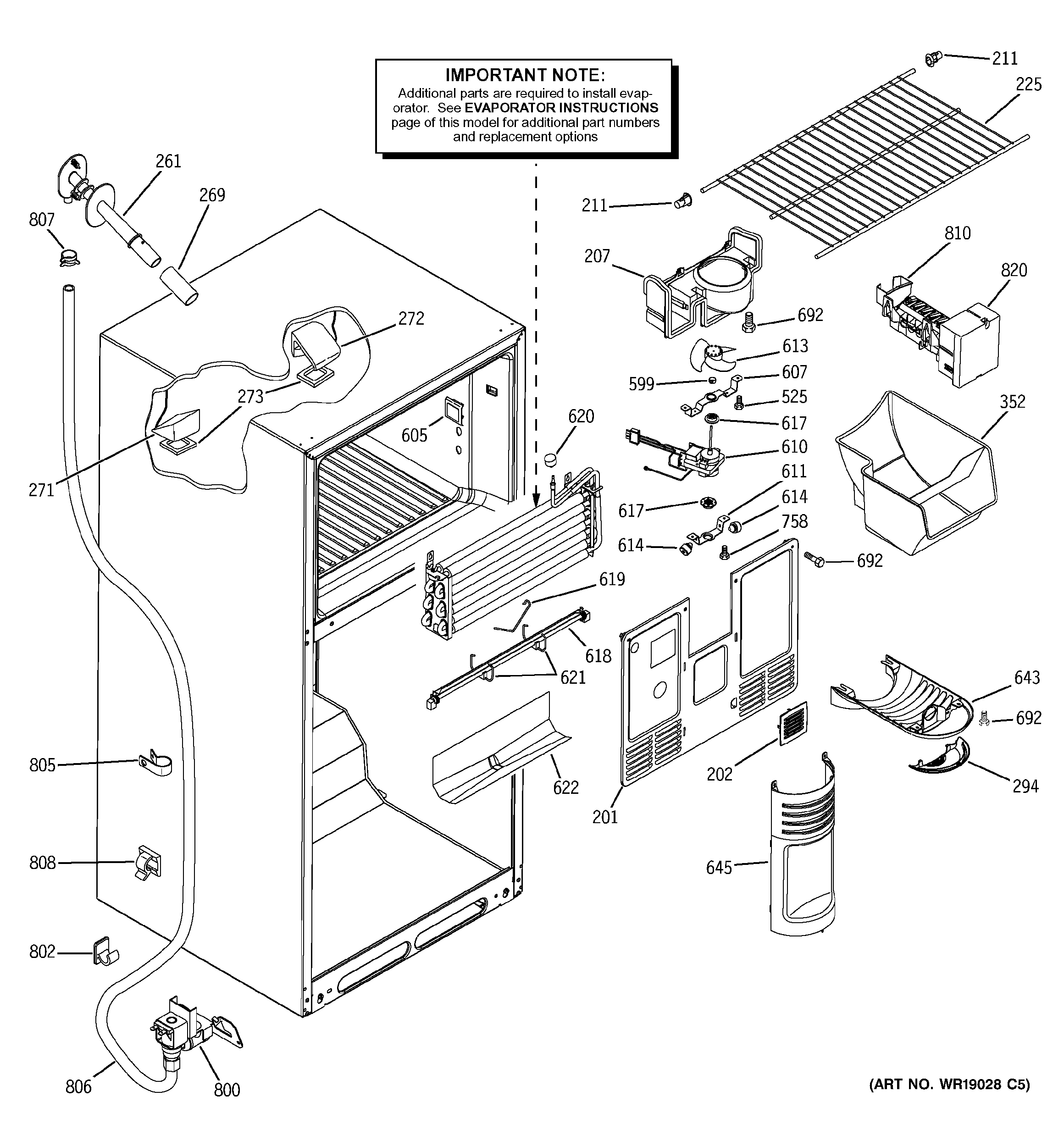 GE GTS18DCMCLAA freezer section diagram