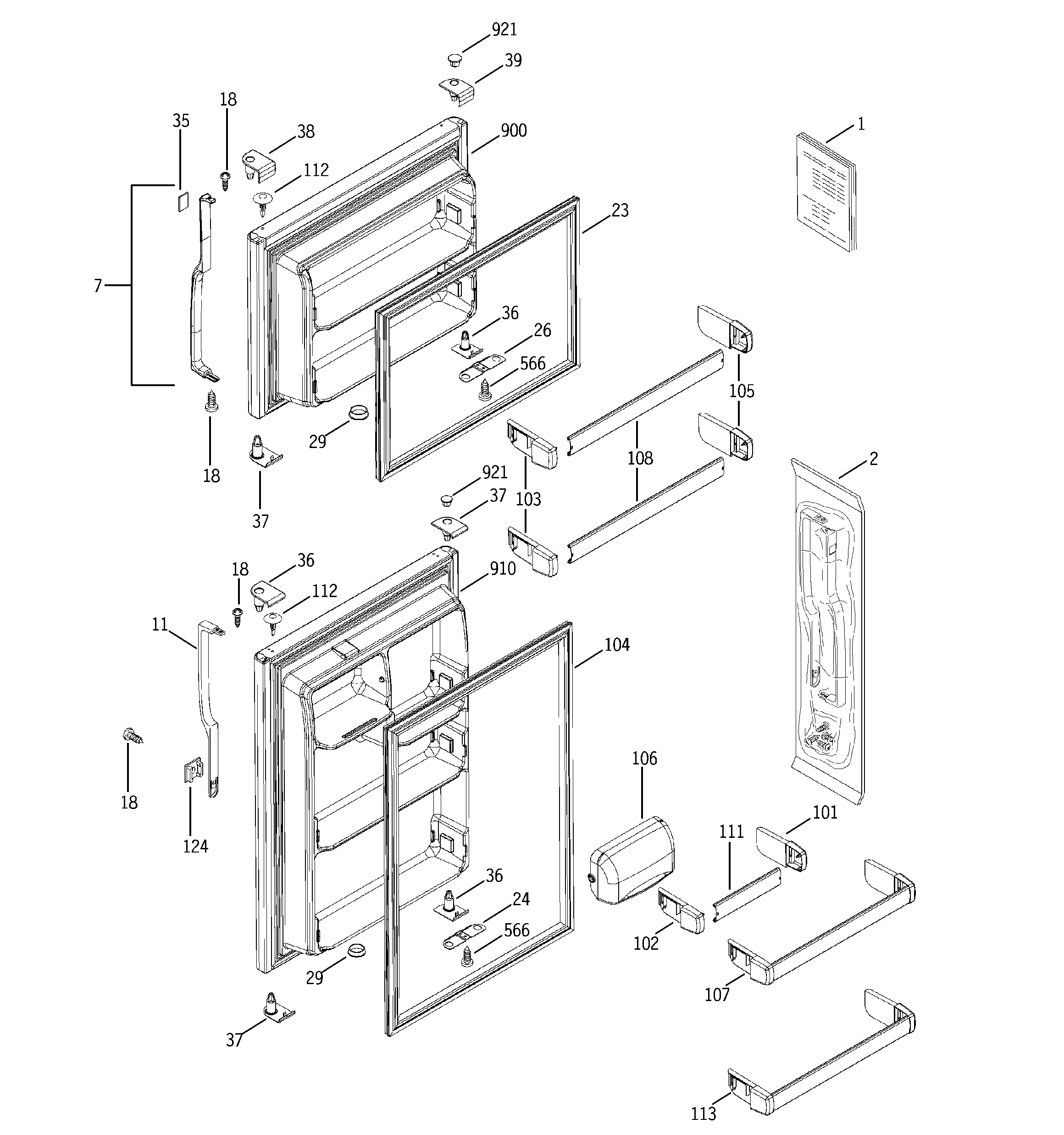 GE GTS18ICMCRWW doors diagram