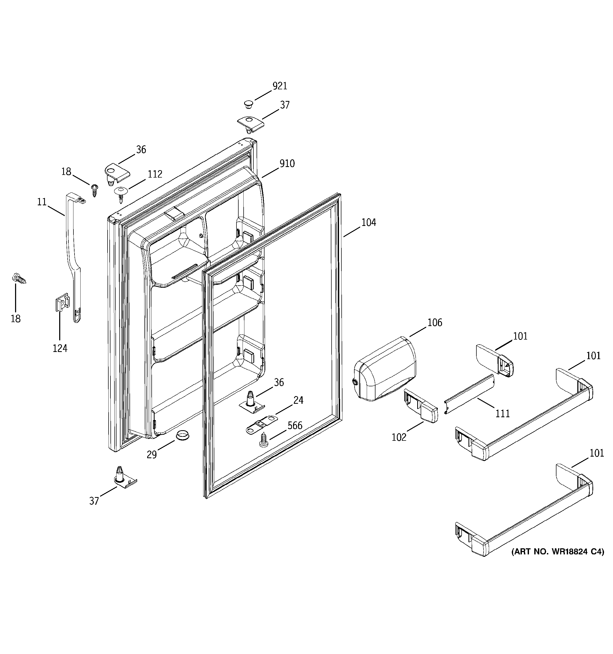 GE STS18ICMCRWW fresh food door diagram