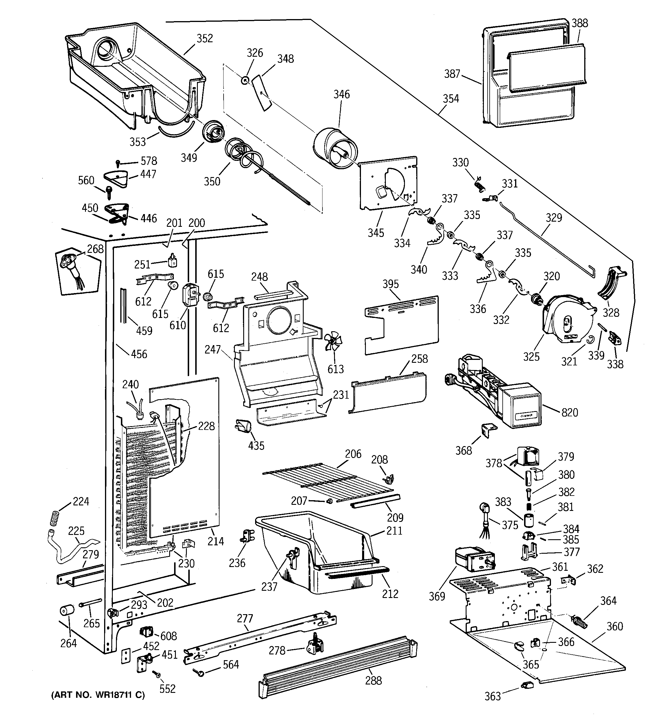 Hotpoint CST25GRBGAA freezer section diagram