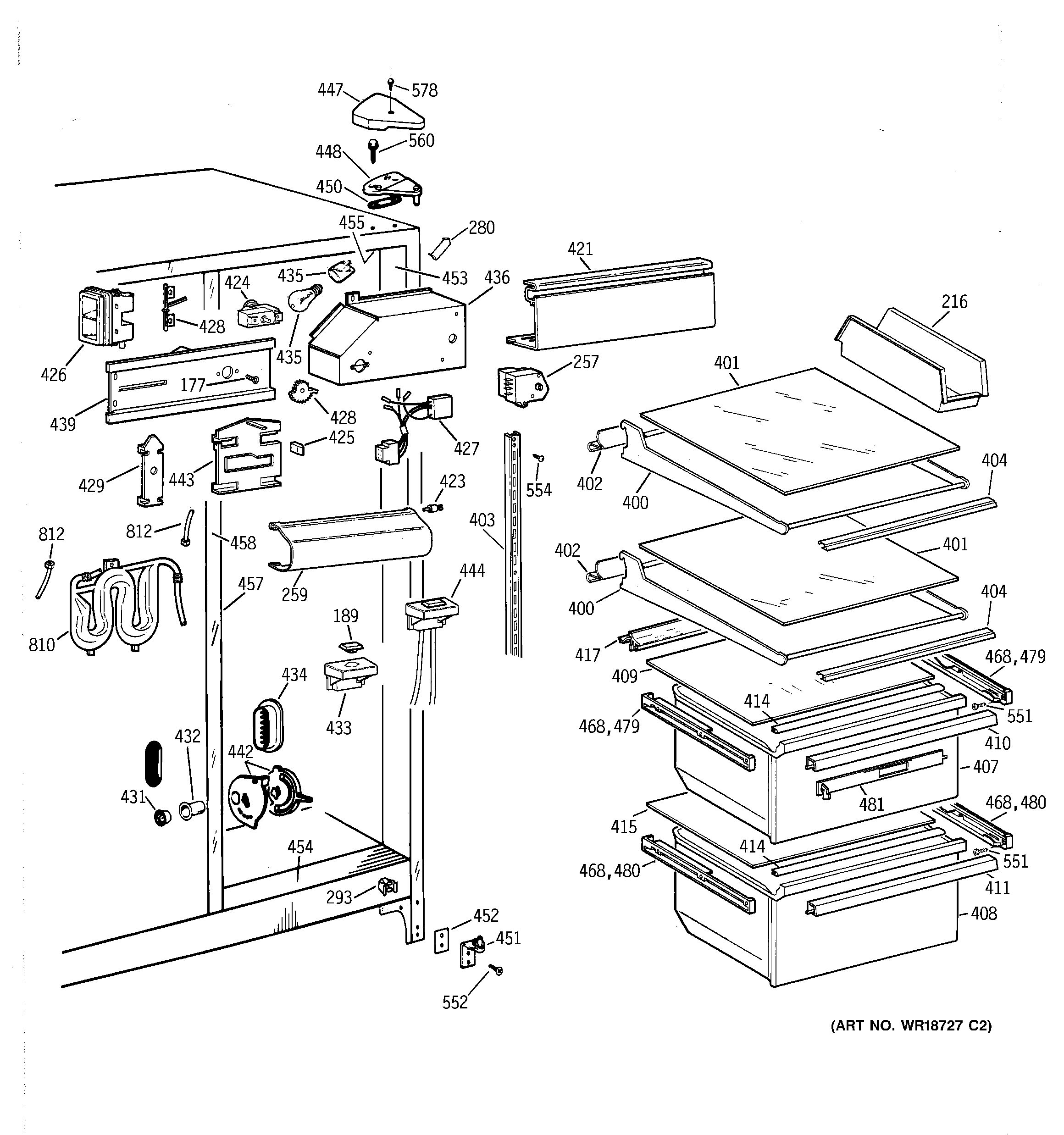 Hotpoint CST25GRBGAA fresh food section diagram