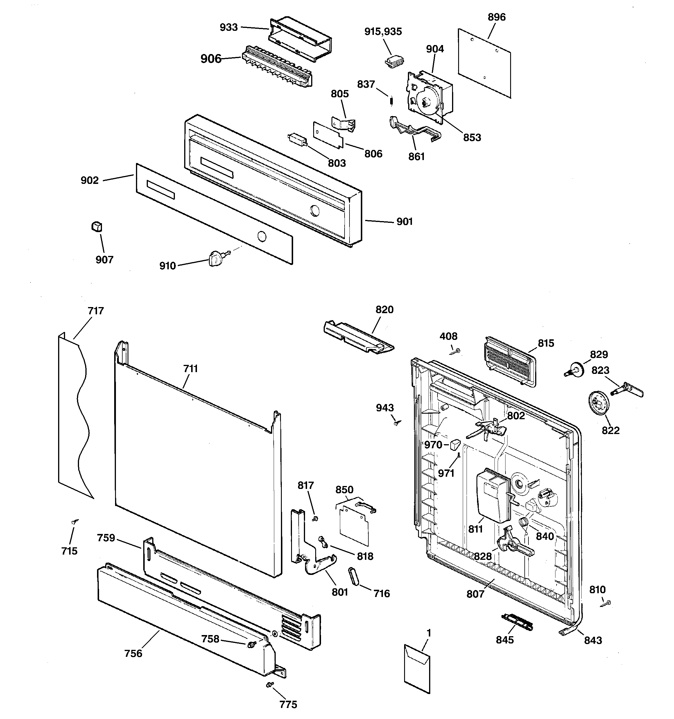 Hotpoint HDA3400G00CC escutcheon & door assembly diagram