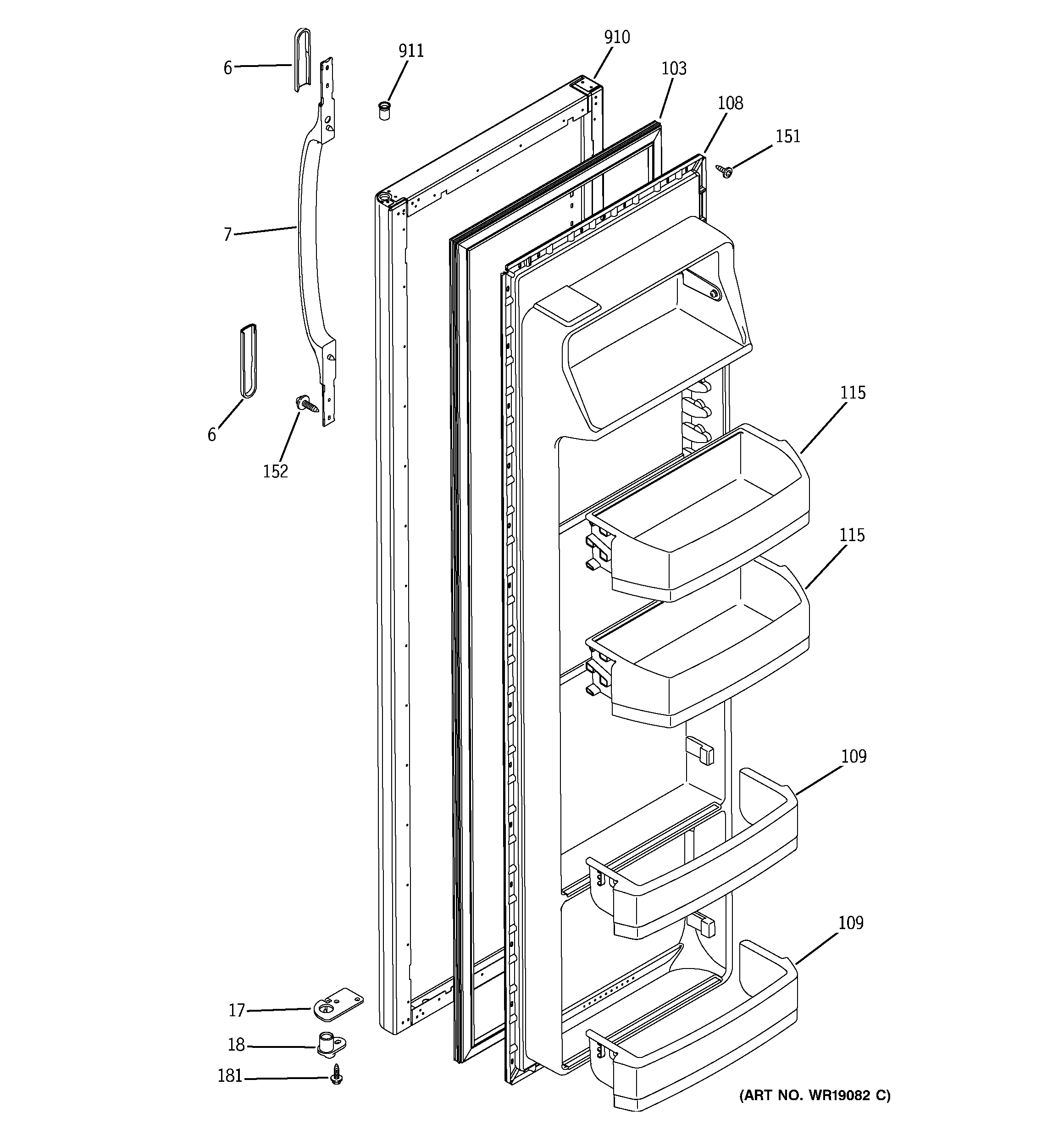 Hotpoint HSS22BDMDWH fresh food door diagram