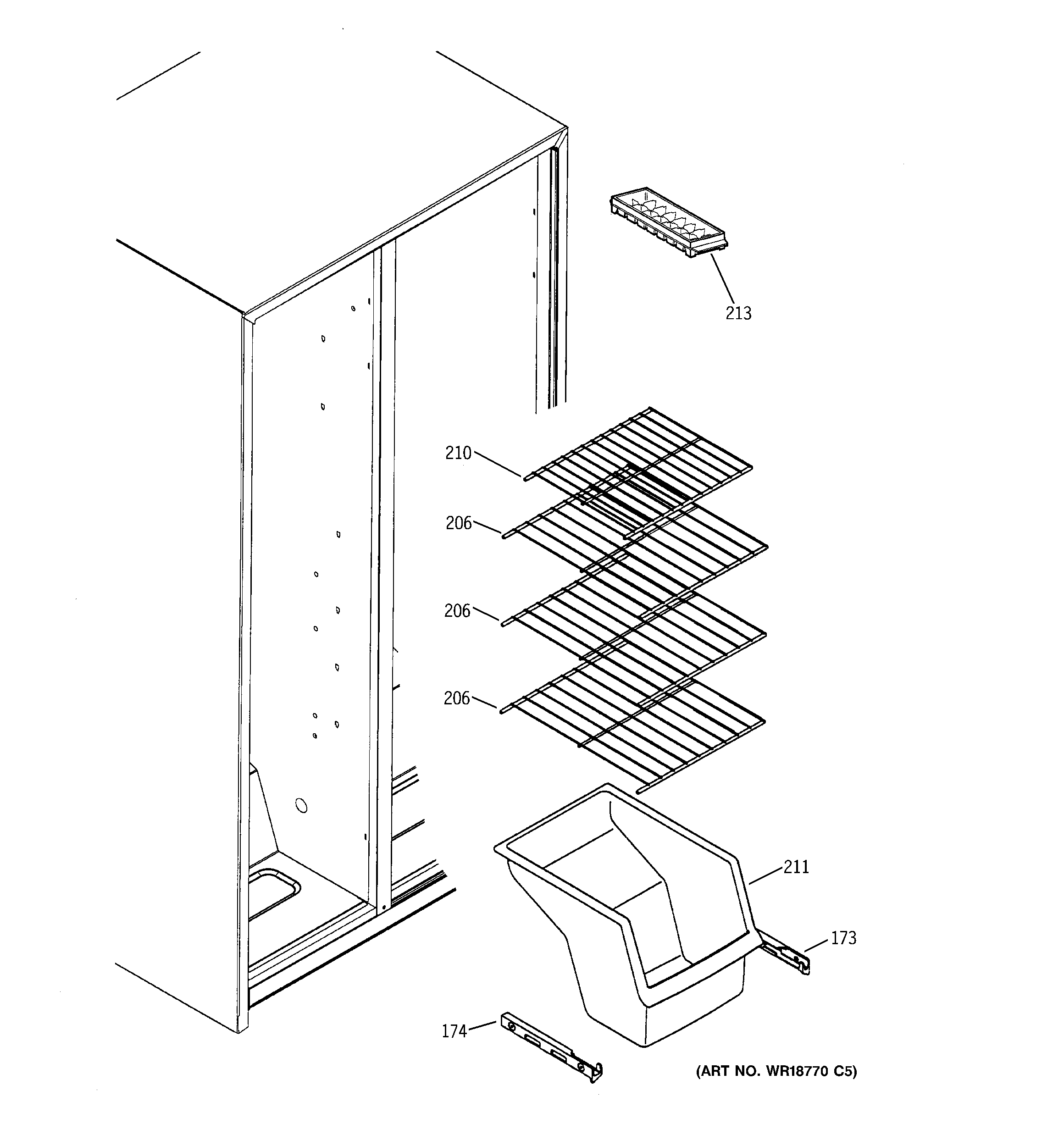 Hotpoint HSS22BDMDWH freezer shelves diagram