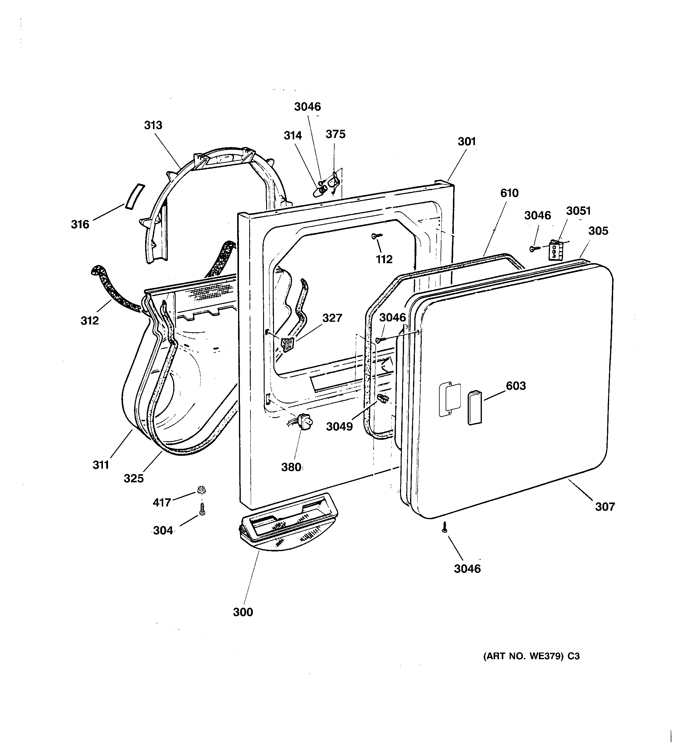 RCA BWXR473GT5WW front panel & door diagram