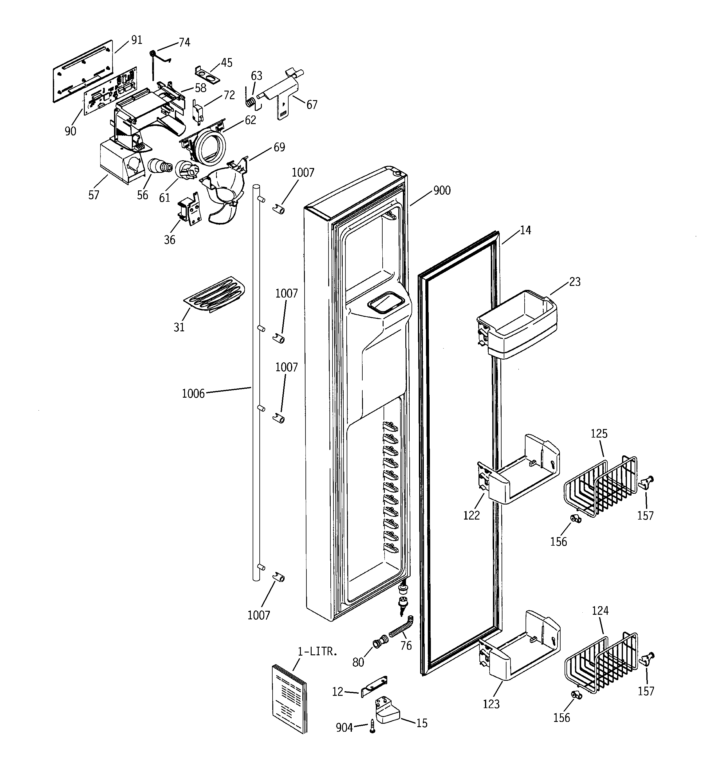 GE ZFSB25DMASS freezer door diagram