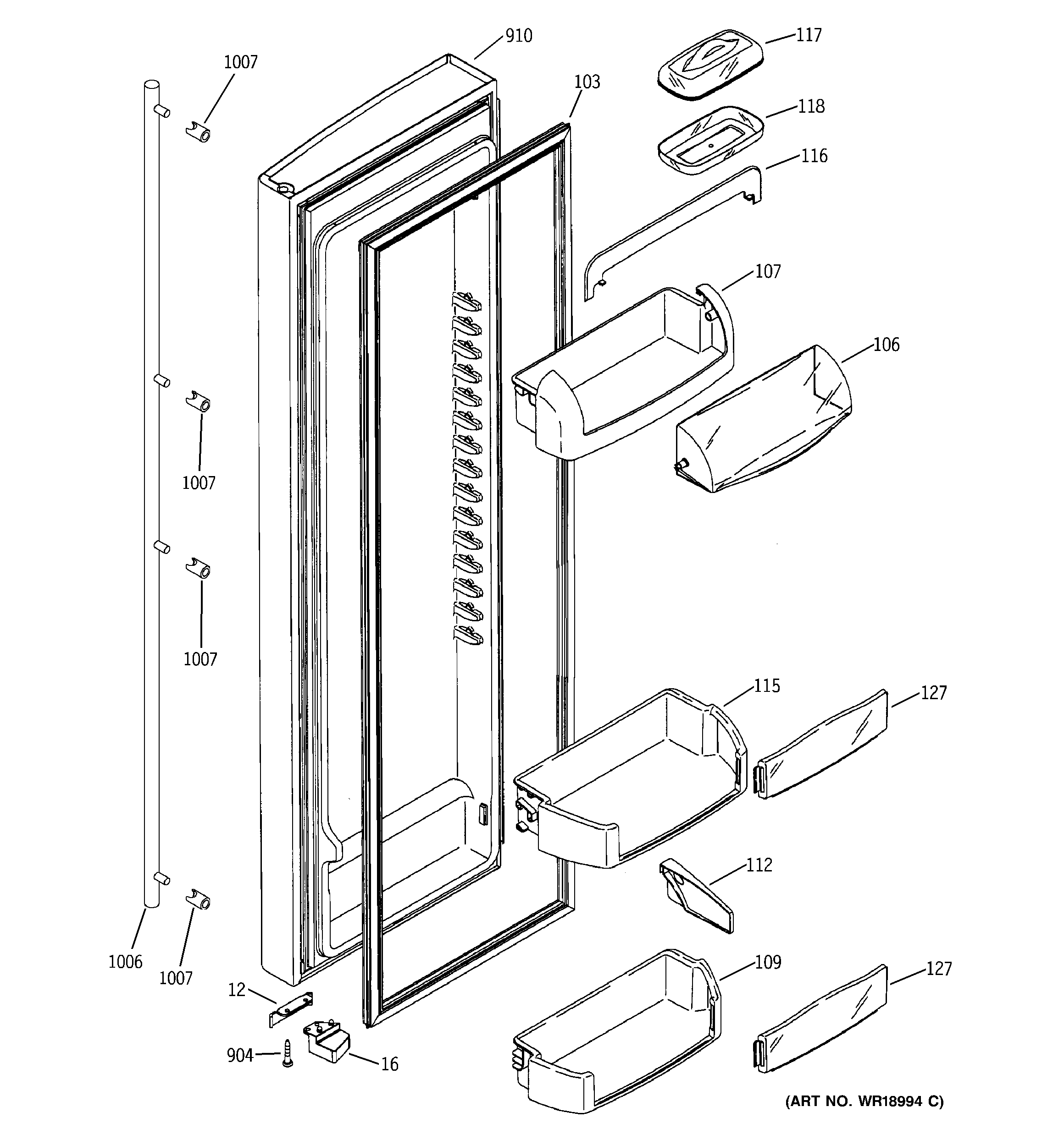 GE ZFSB25DMASS fresh food door diagram